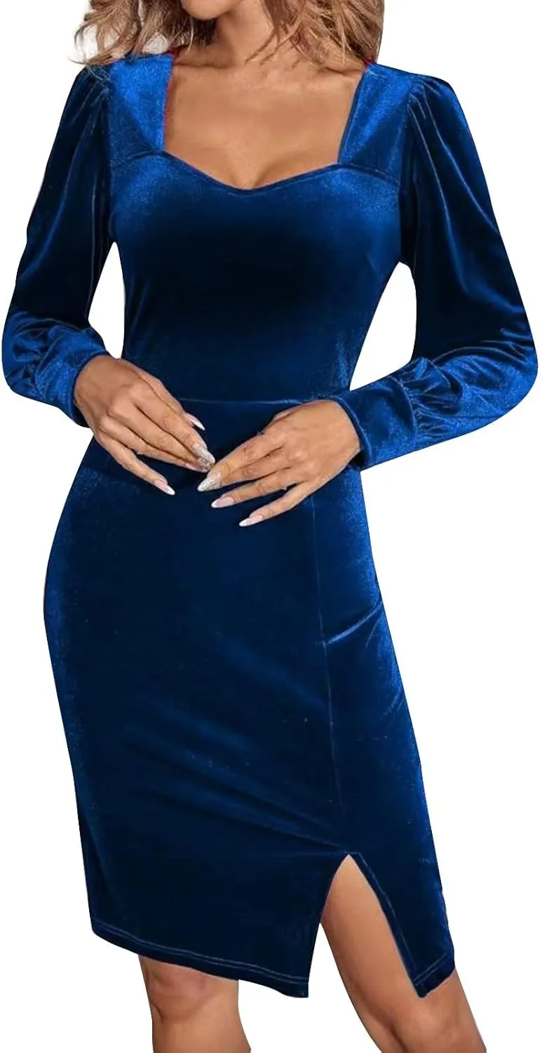 BAXLIMEK Velvet Dress for Women,2025 Elegant Sexy Bodycon Cocktail Dress Irregular Ruched Slit Hem Formal Wedding Guest Dress
