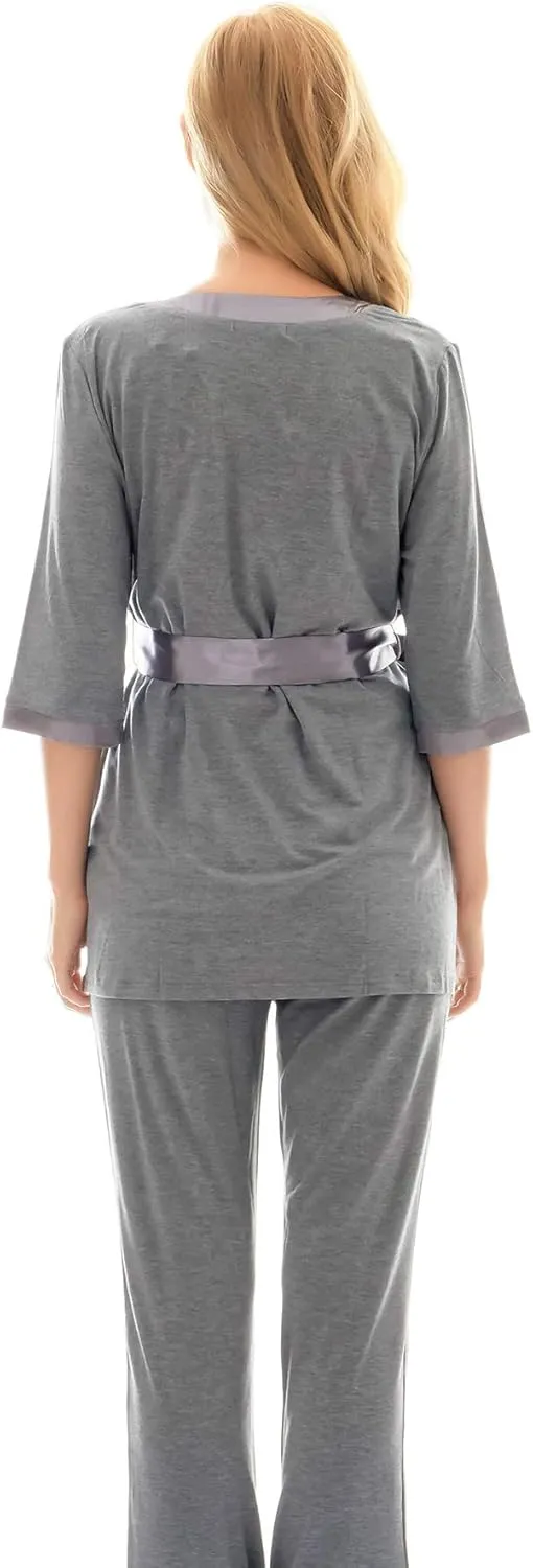 Bearsland Maternity Women's 3 Pieces Soft Nursing Pajamas Set Postpartum Sleepwear for Breastfeeding
