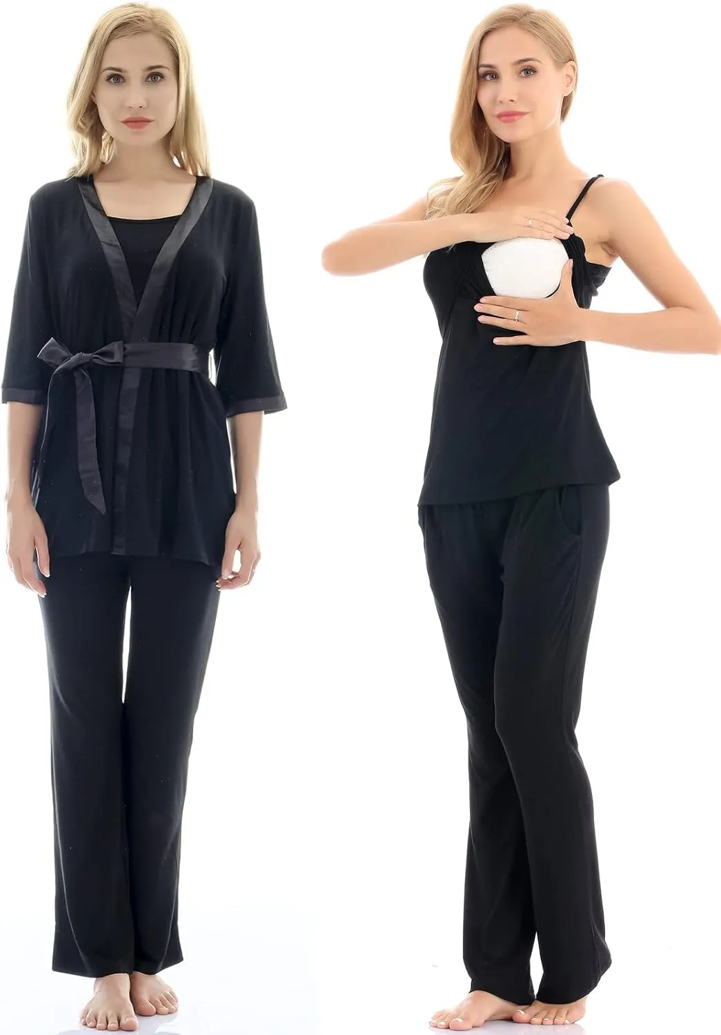 Bearsland Maternity Women's 3 Pieces Soft Nursing Pajamas Set Postpartum Sleepwear for Breastfeeding