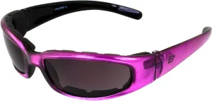 Birdz Eyewear Chill Women's Foam Padded Motorcycle Sunglasses Pink Frame with Super Dark Lenses