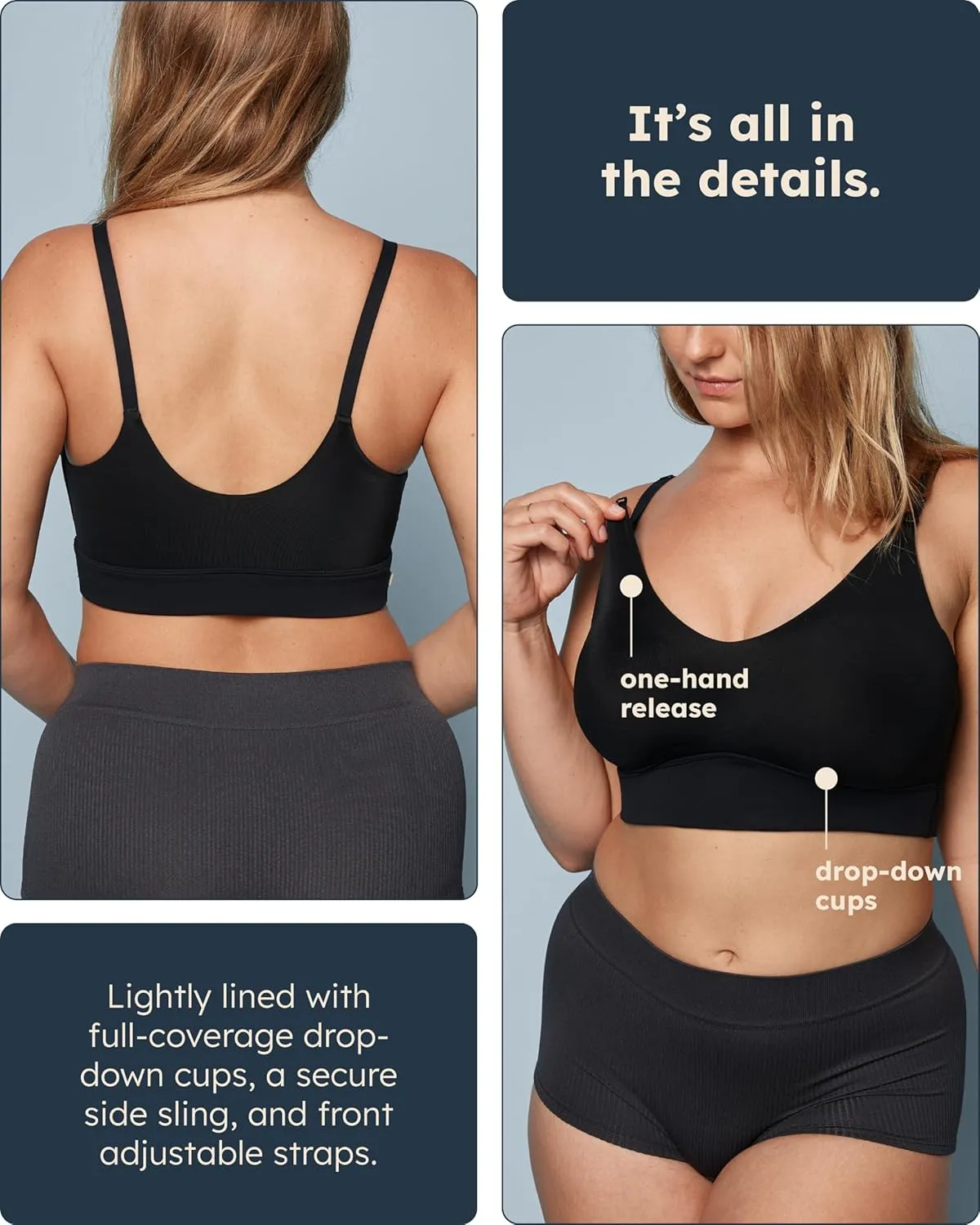 Bliss Nursing Bralette - Ultra-Soft Maternity Bra - Black
