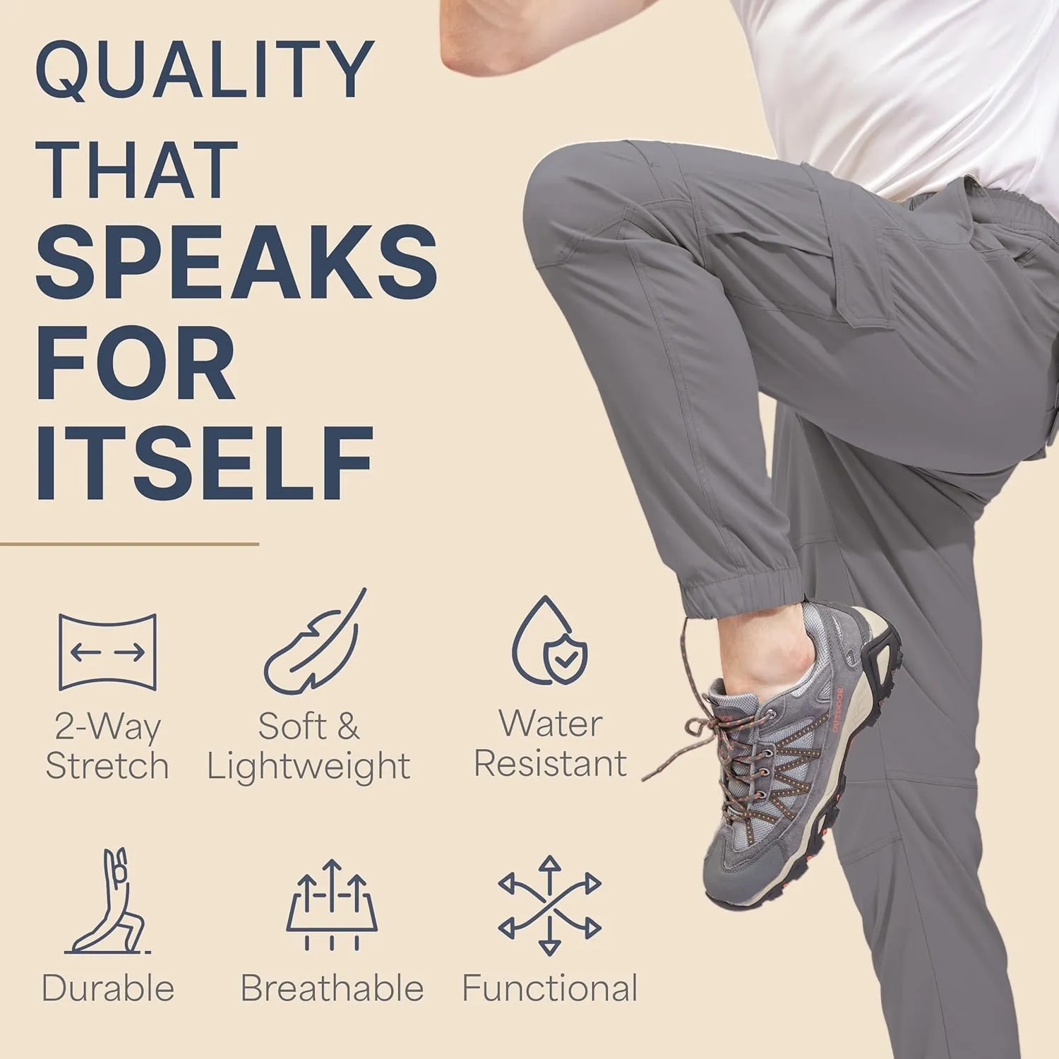 BLUE CHILL Mens Cargo Joggers – Slim Fit, Stretch Comfort, Water-Resistant, 7 Pockets, Lightweight for Hiking & Travel