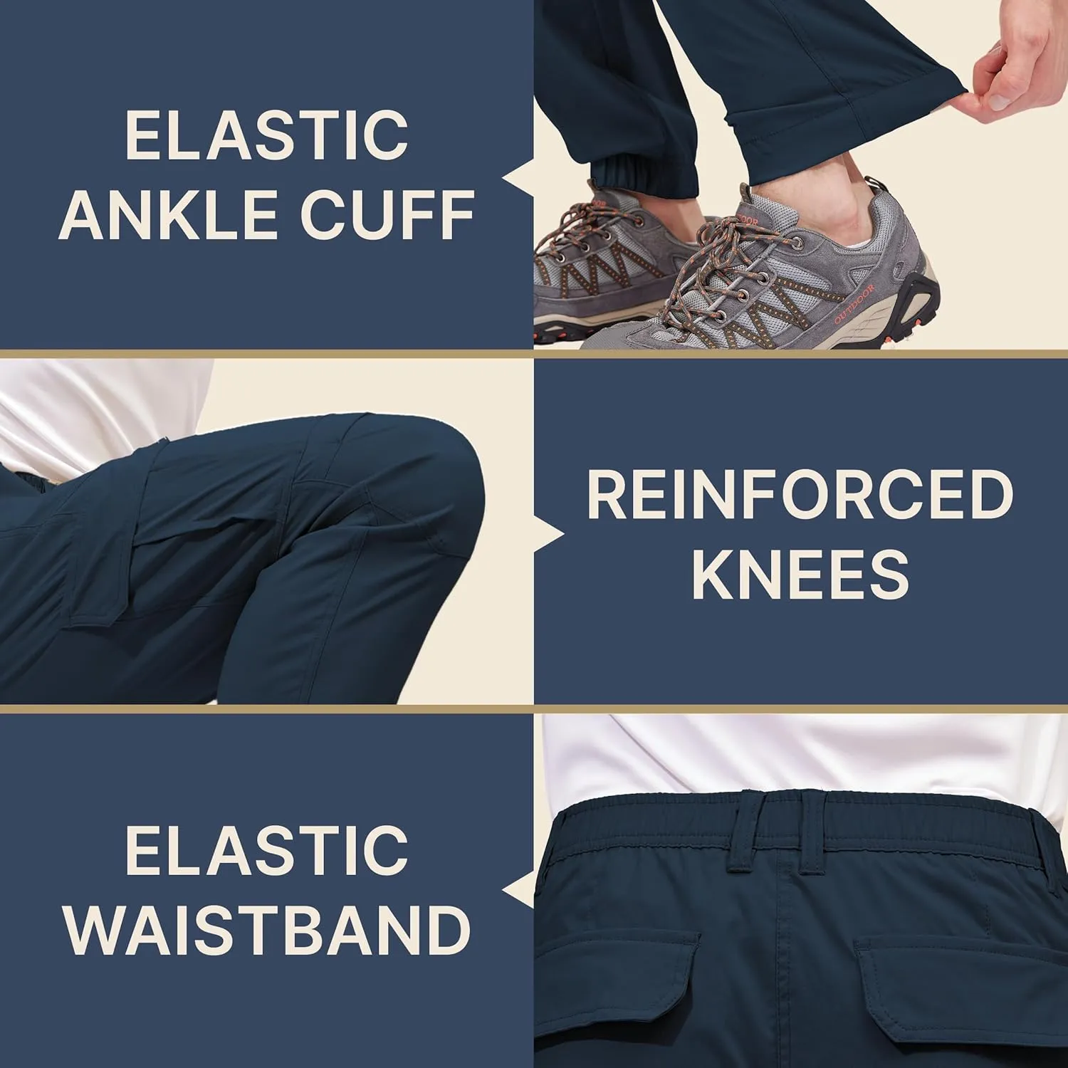 BLUE CHILL Mens Cargo Joggers – Slim Fit, Stretch Comfort, Water-Resistant, 7 Pockets, Lightweight for Hiking & Travel