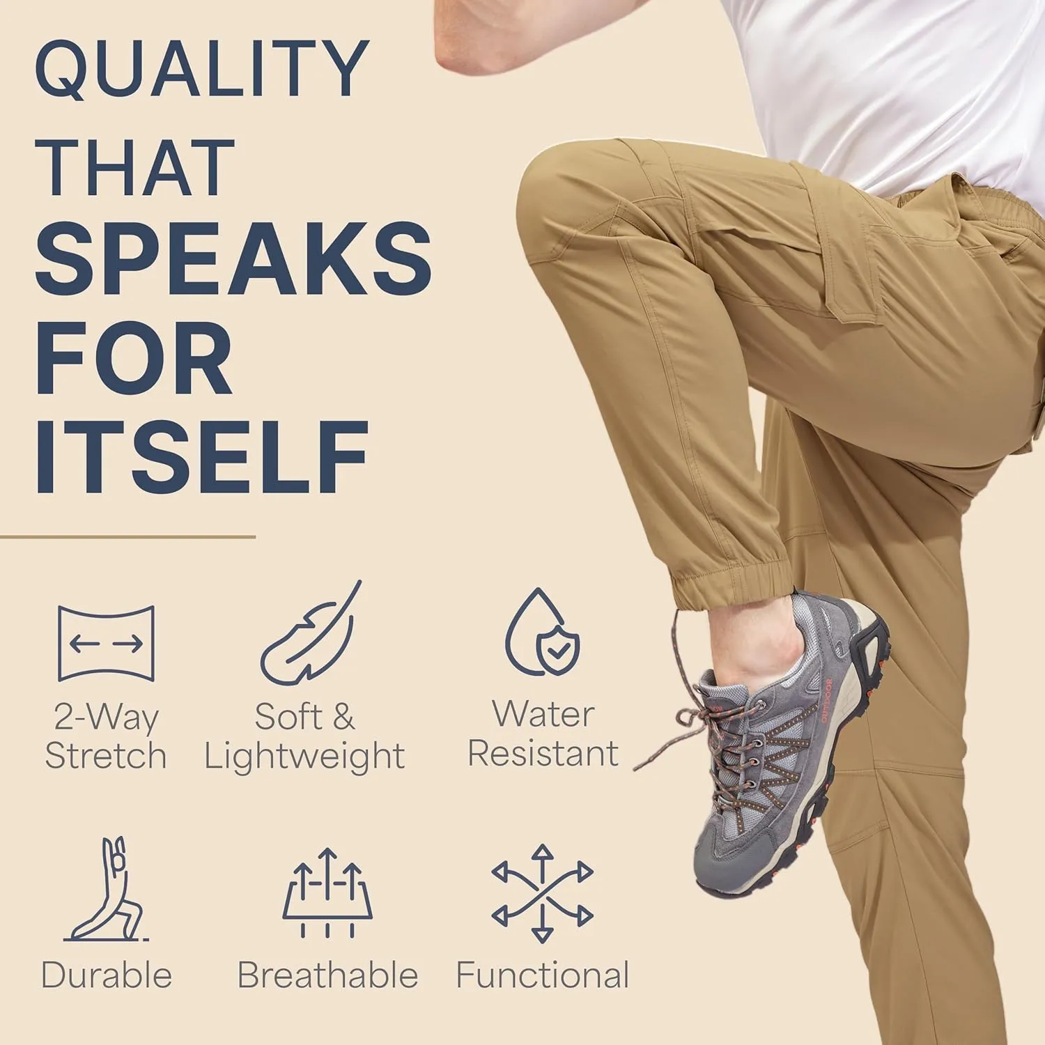 BLUE CHILL Mens Cargo Joggers – Slim Fit, Stretch Comfort, Water-Resistant, 7 Pockets, Lightweight for Hiking & Travel