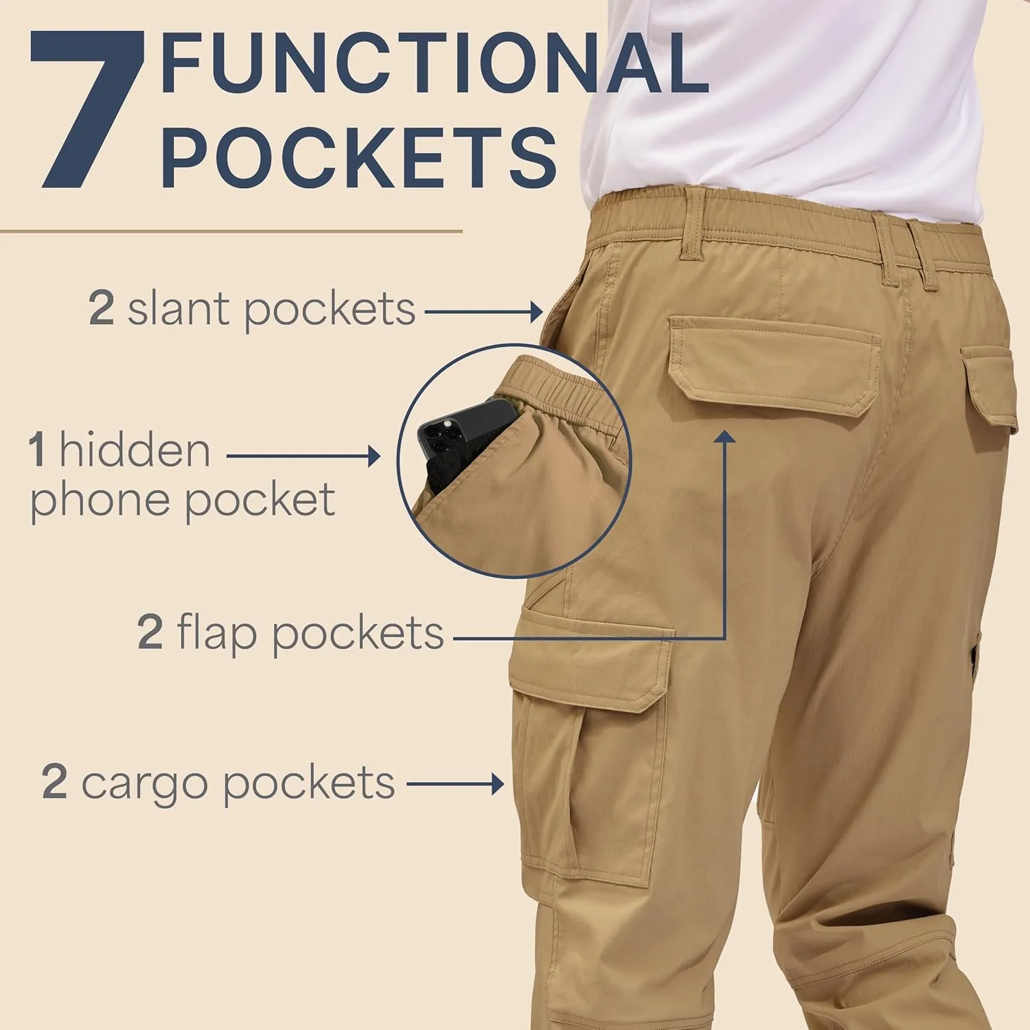 BLUE CHILL Mens Cargo Joggers – Slim Fit, Stretch Comfort, Water-Resistant, 7 Pockets, Lightweight for Hiking & Travel