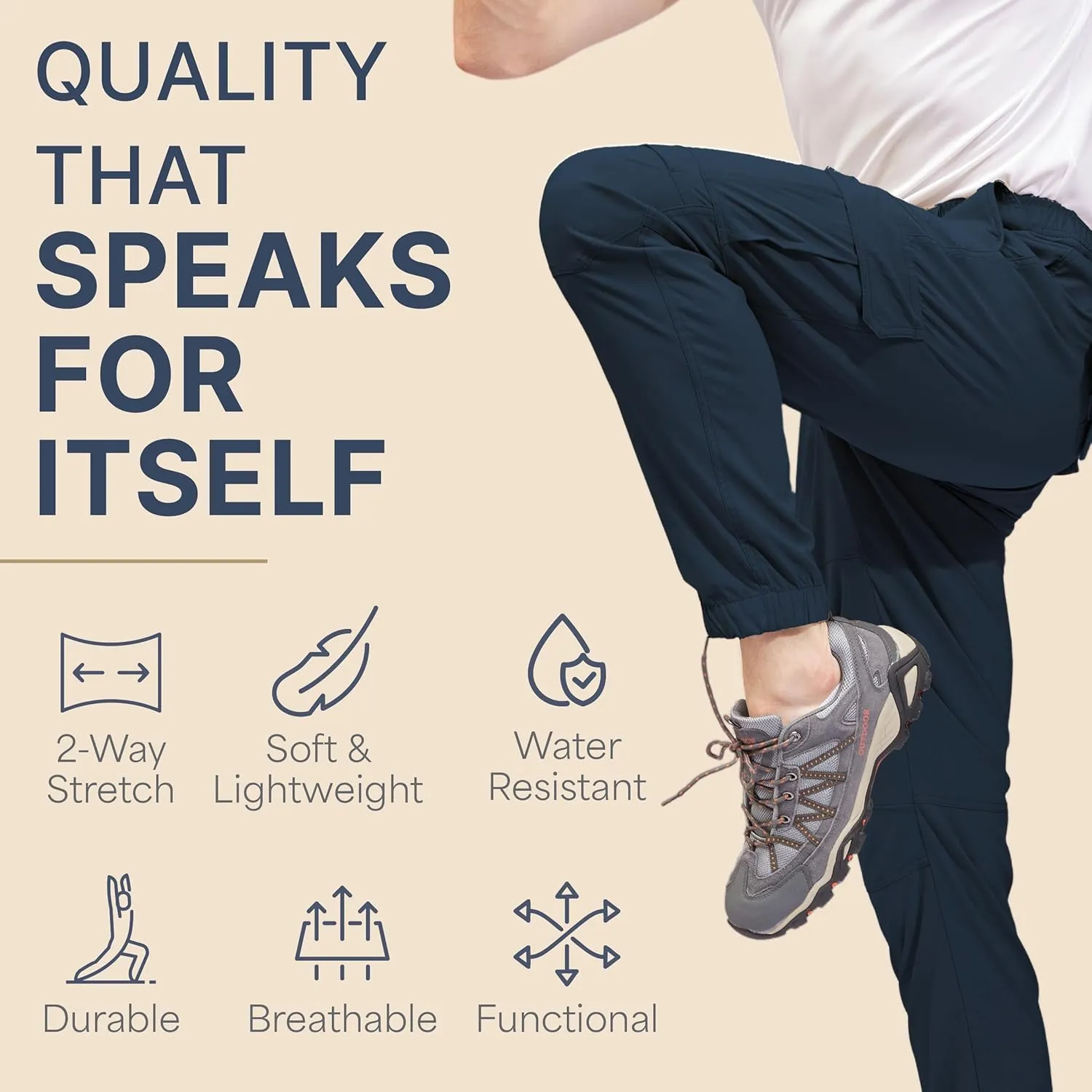 BLUE CHILL Mens Cargo Joggers – Slim Fit, Stretch Comfort, Water-Resistant, 7 Pockets, Lightweight for Hiking & Travel