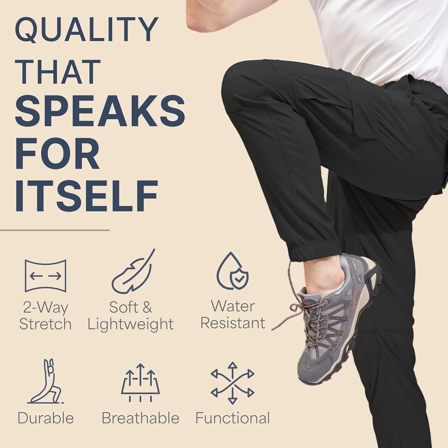 BLUE CHILL Mens Cargo Joggers – Slim Fit, Stretch Comfort, Water-Resistant, 7 Pockets, Lightweight for Hiking & Travel