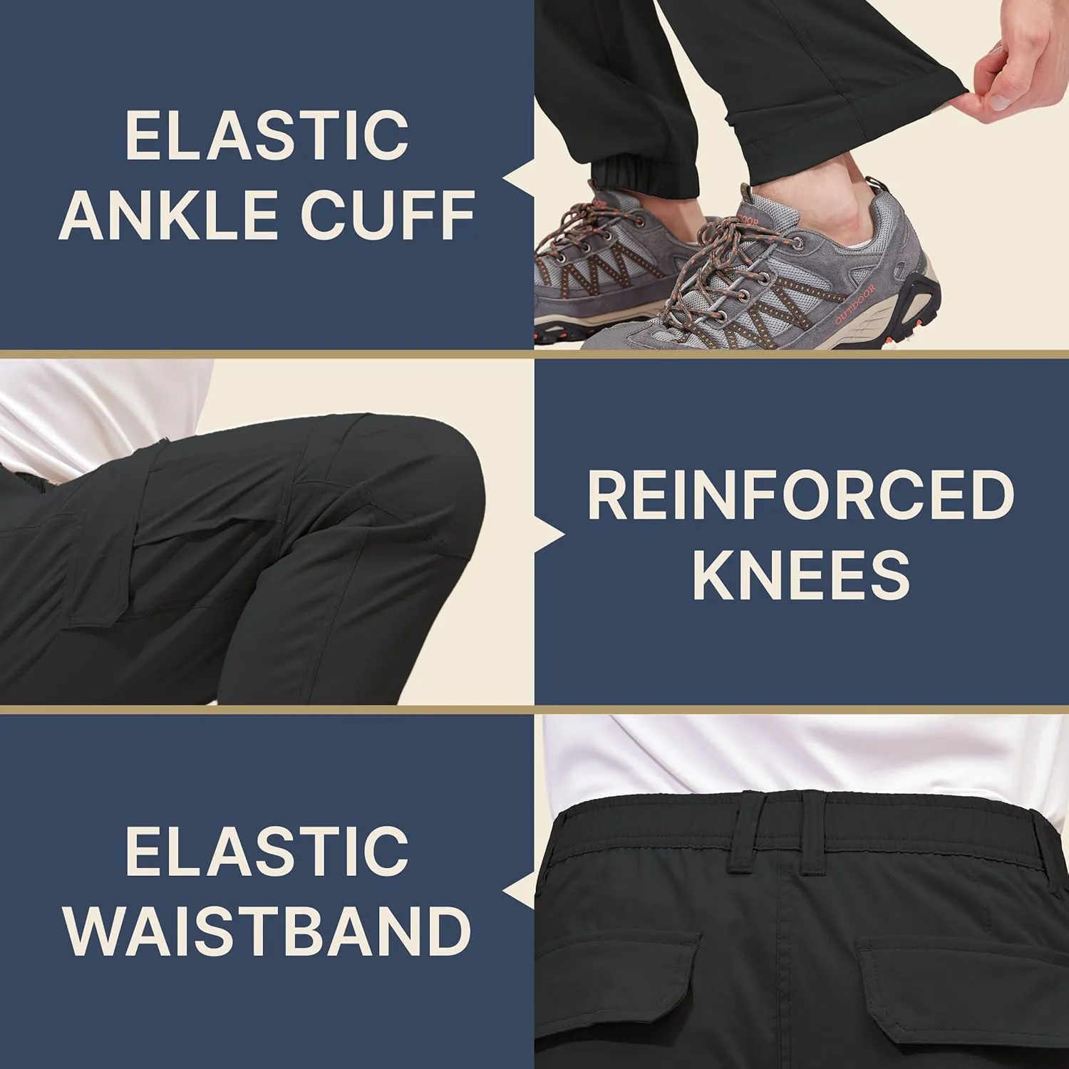 BLUE CHILL Mens Cargo Joggers – Slim Fit, Stretch Comfort, Water-Resistant, 7 Pockets, Lightweight for Hiking & Travel