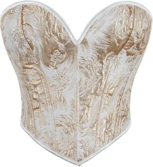 Bowanadacles Woman Renaissance Vintage Corset Sweetheart Neck Golden Floral Print Tube Top Tie Back Shapewear Vest