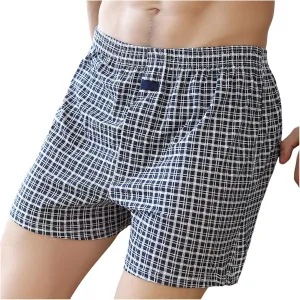 Boxer Briefs for Men 100% Cotton Plaid Soft Underwear Breathable Pajamas Shorts Elastic Waist Comfortable Loose Briefs