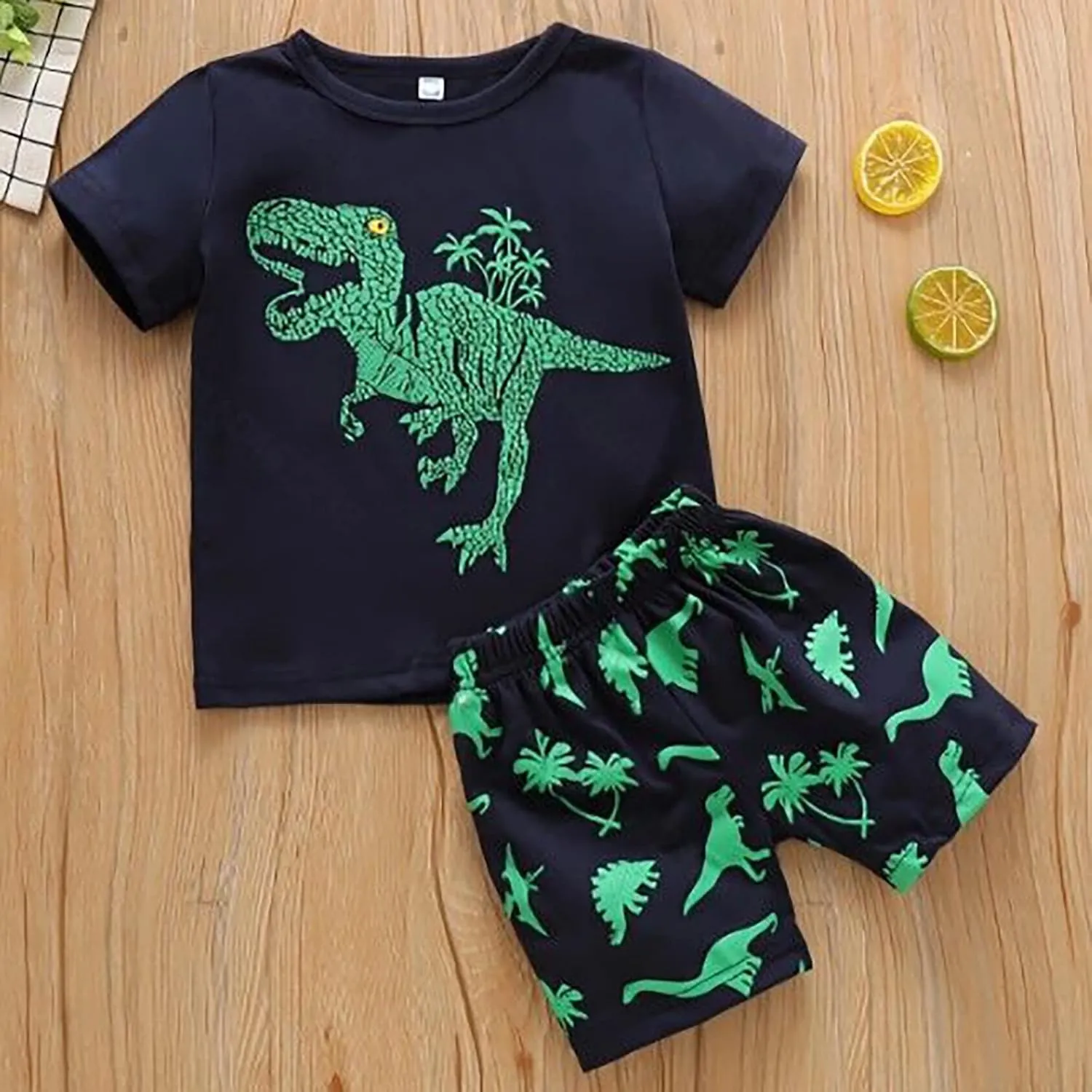 Boys Dinosaur Pa𝗷amas Sets N𝐢ghtwear Cotton Toddler Loun𝗴e Clothes Kids Slee𝗽wear Short-Sleeve P𝗝s 2 Piece Outfit