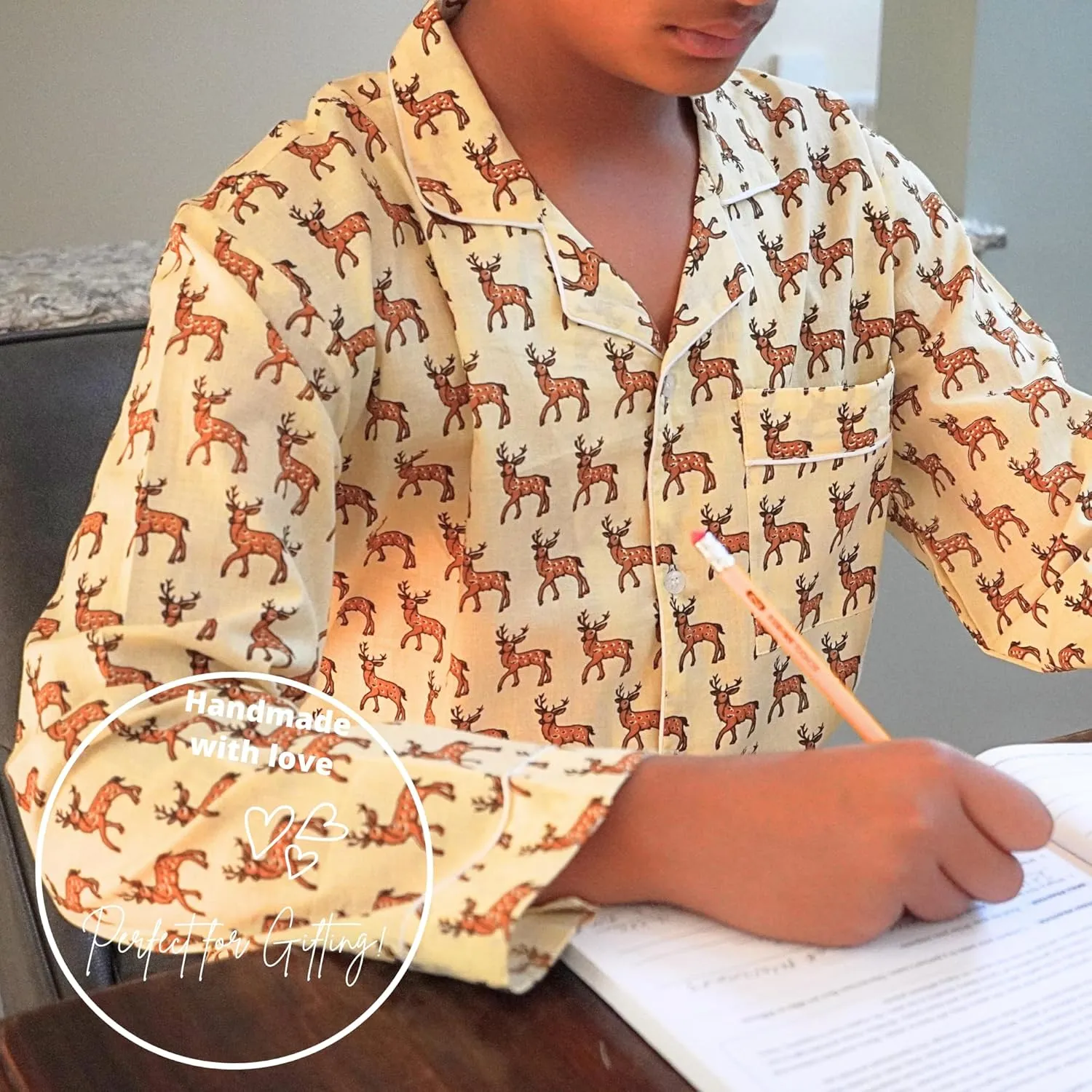 Boys Pajama Pants and Shirt Set - Animal Print Soft Cotton, Pijamas Para Hombres Set, Breathable & Light Cotton PJ Set