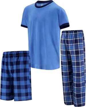 Boys Pajamas Set, 3-Piece Boys’ Sleepwear Pjs, Loose Fit, Soft, Breathable, Teens and Kids - Size 7-8, 10-12, 14-16