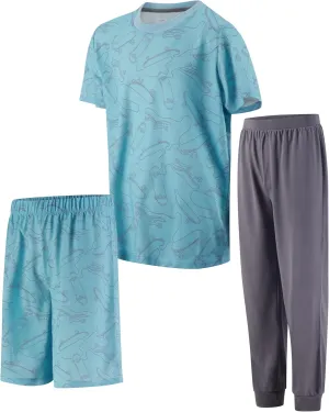 Boys Pajamas Set, 3-Piece Boys’ Sleepwear Pjs, Loose Fit, Soft, Breathable, Teens and Kids - Size 7-8, 10-12, 14-16