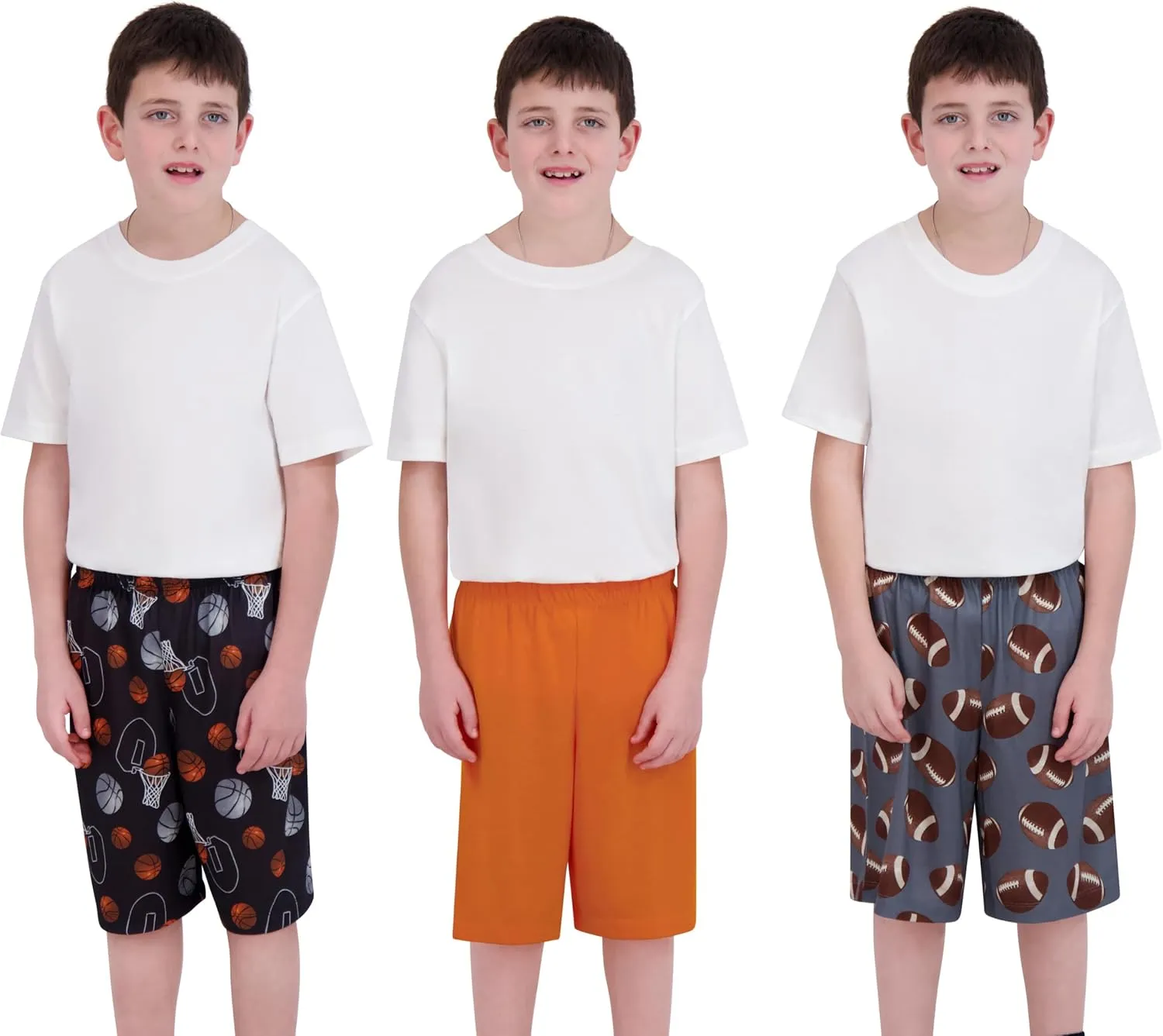 Boys Sleep Shorts - 3 Pack, Summer Pajama Shorts Set, Soft Boys' PJ Bottoms, Teen & Kids Size 5 6 7 8 10-12 14-16