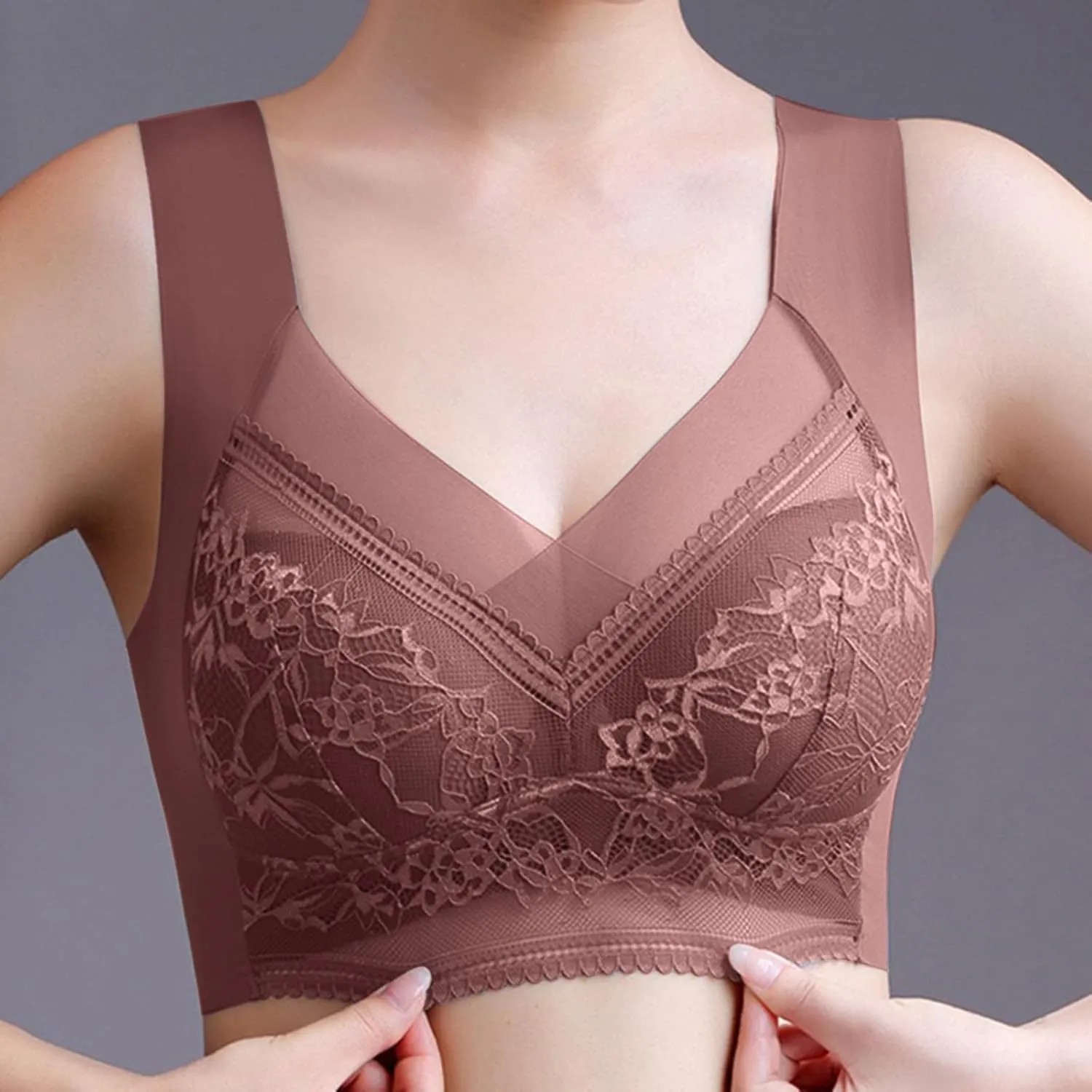 Bralettes for Women No Underwire Bras for Women V Neck Brassiere Scalloped Full Coverage Smooth Comfort Bandeau Bra