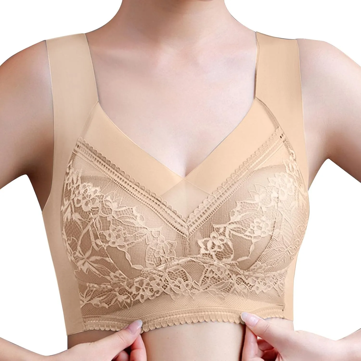 Bralettes for Women No Underwire Bras for Women V Neck Brassiere Scalloped Full Coverage Smooth Comfort Bandeau Bra