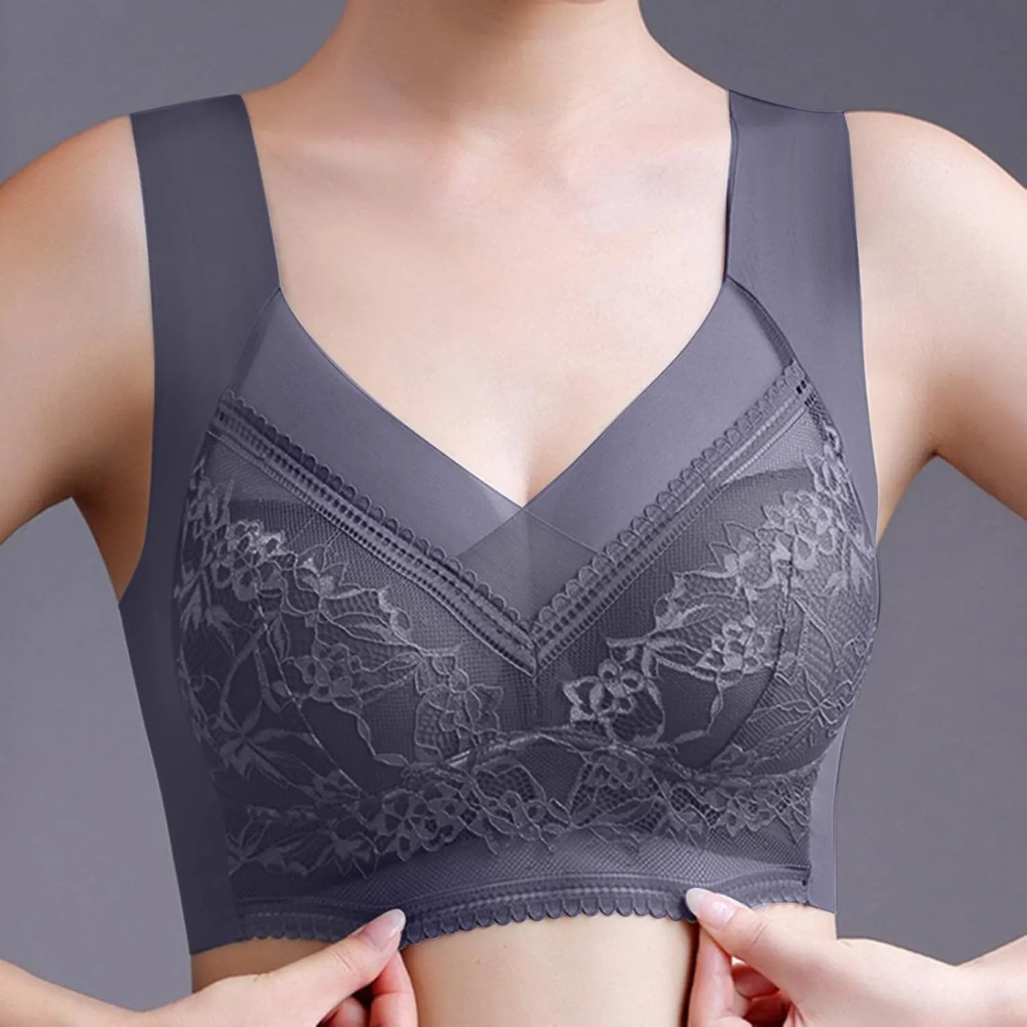 Bralettes for Women No Underwire Bras for Women V Neck Brassiere Scalloped Full Coverage Smooth Comfort Bandeau Bra