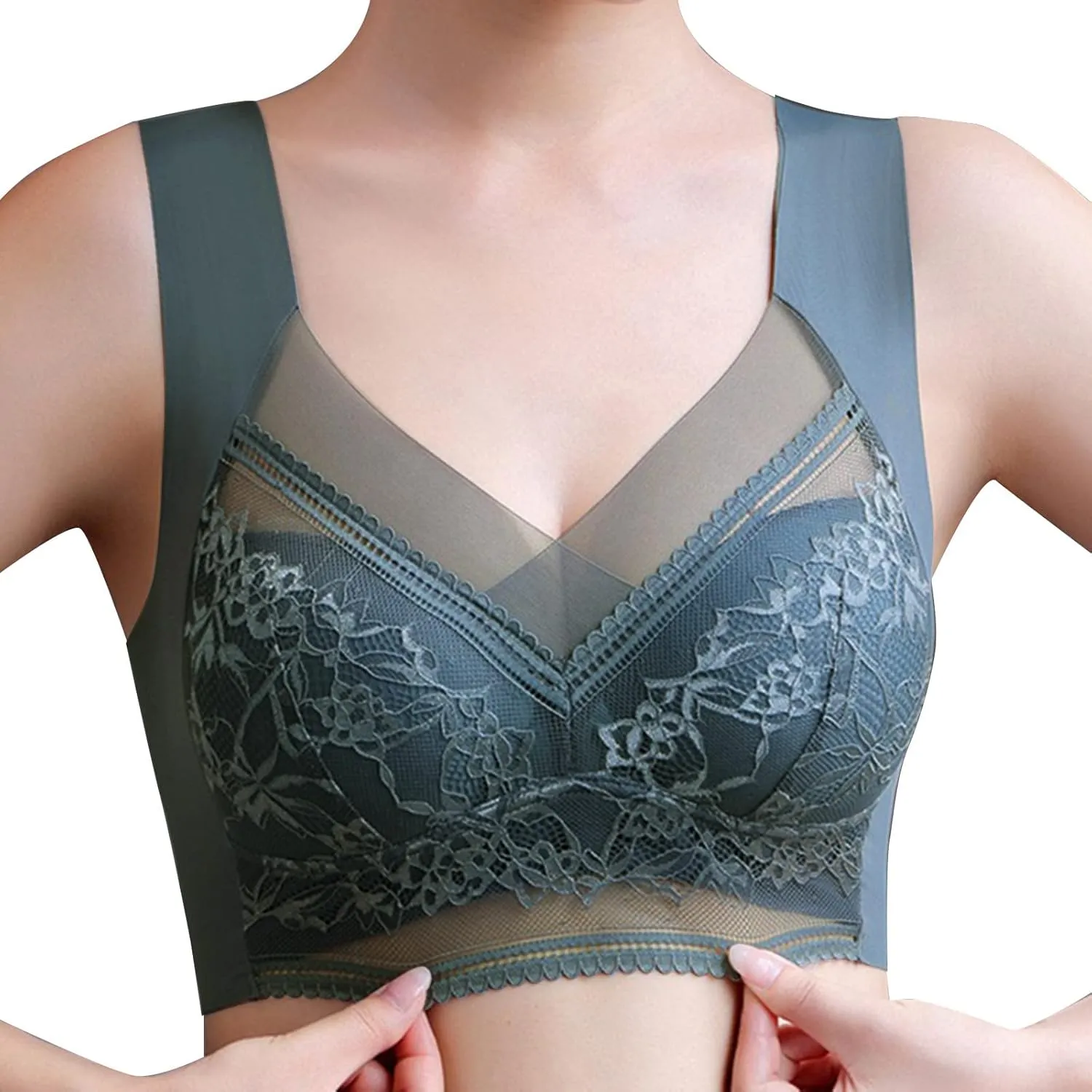 Bralettes for Women No Underwire Bras for Women V Neck Brassiere Scalloped Full Coverage Smooth Comfort Bandeau Bra