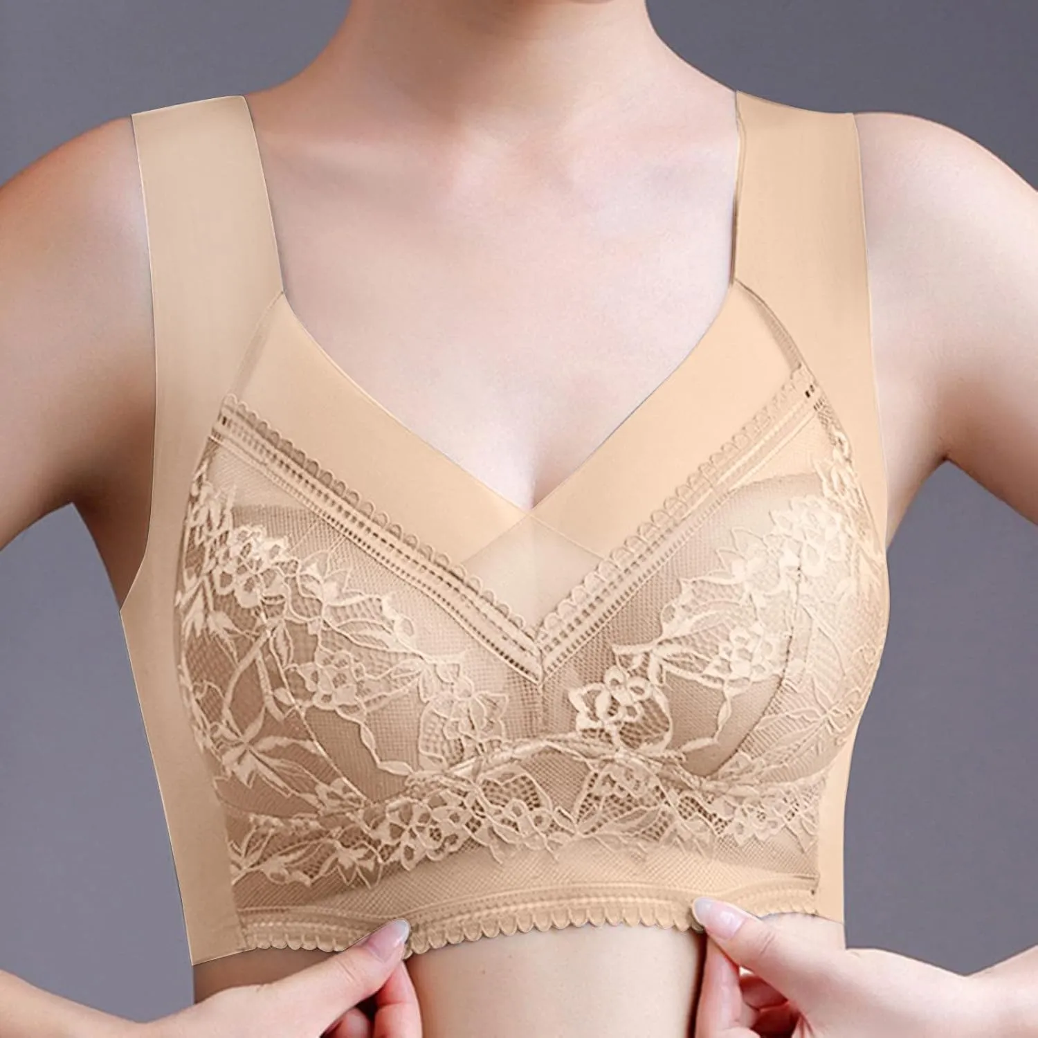 Bralettes for Women No Underwire Bras for Women V Neck Brassiere Scalloped Full Coverage Smooth Comfort Bandeau Bra