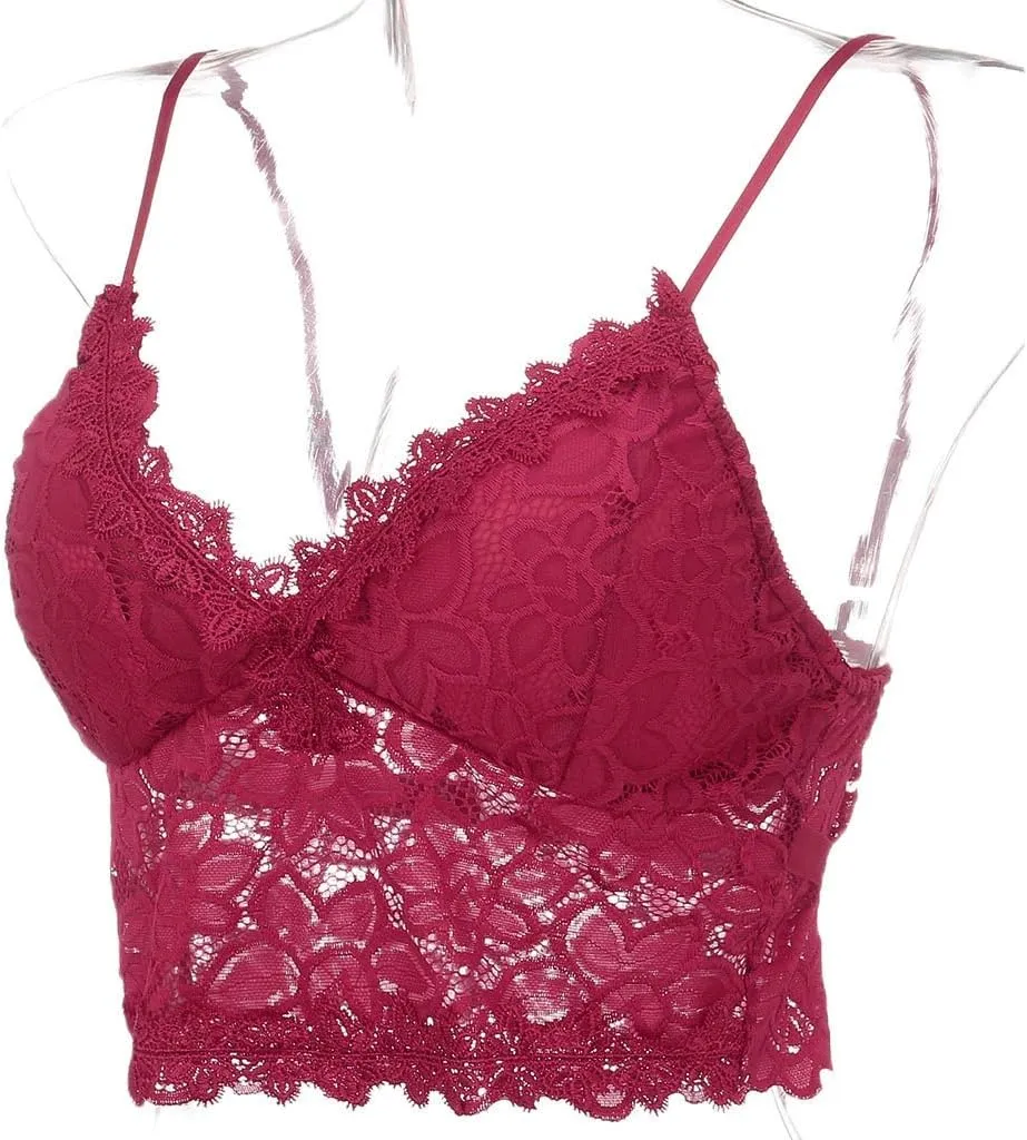 Bralettes for Women V Neck Lace Camisole Y2K Tank Top Strappy Cami Unpadded Bra Lingerie Crop Tops Outfits Everyday Bras