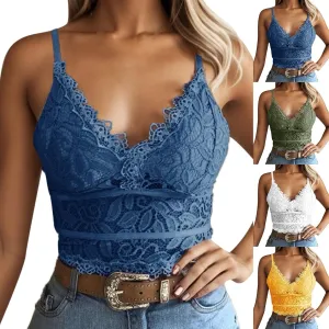 Bralettes for Women V Neck Lace Camisole Y2K Tank Top Strappy Cami Unpadded Bra Lingerie Crop Tops Outfits Everyday Bras