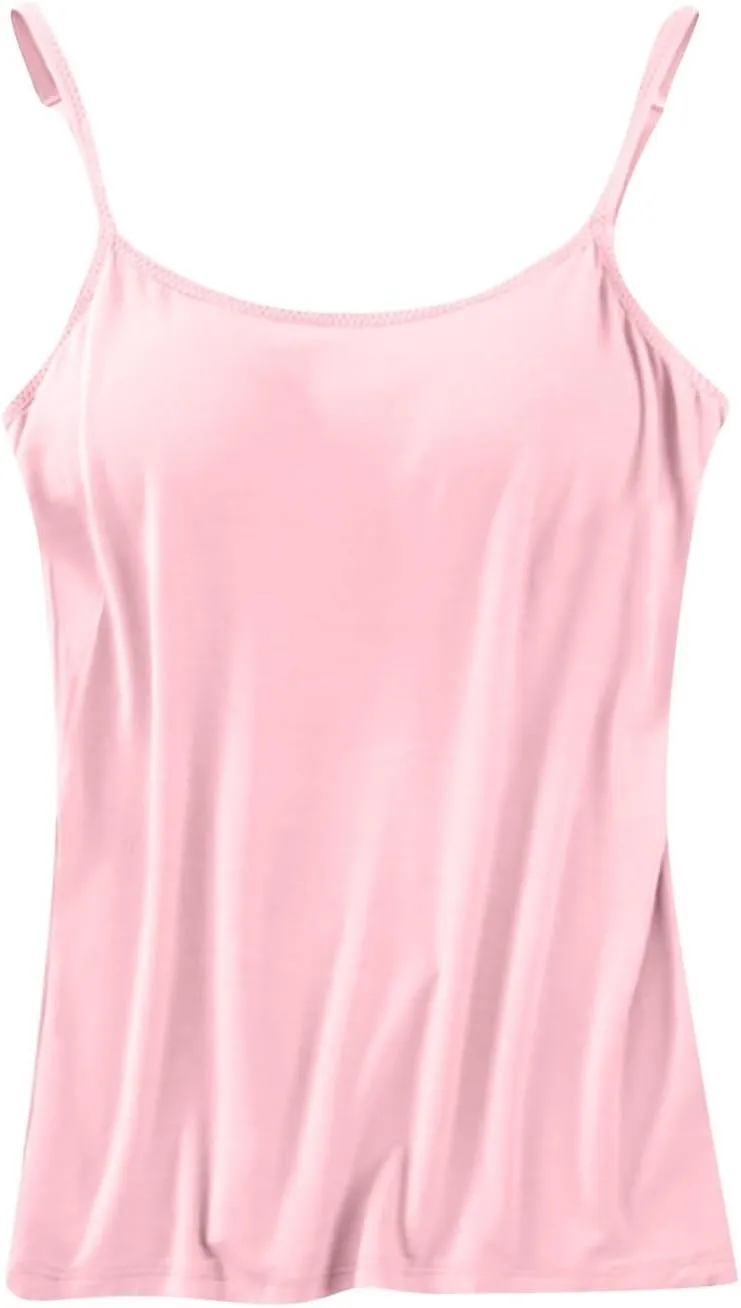 Built in Bra Tank Tops for Women Camisole Tops with Chest Pads Underwear One Thin Straps Sports Bottoming Shirt
