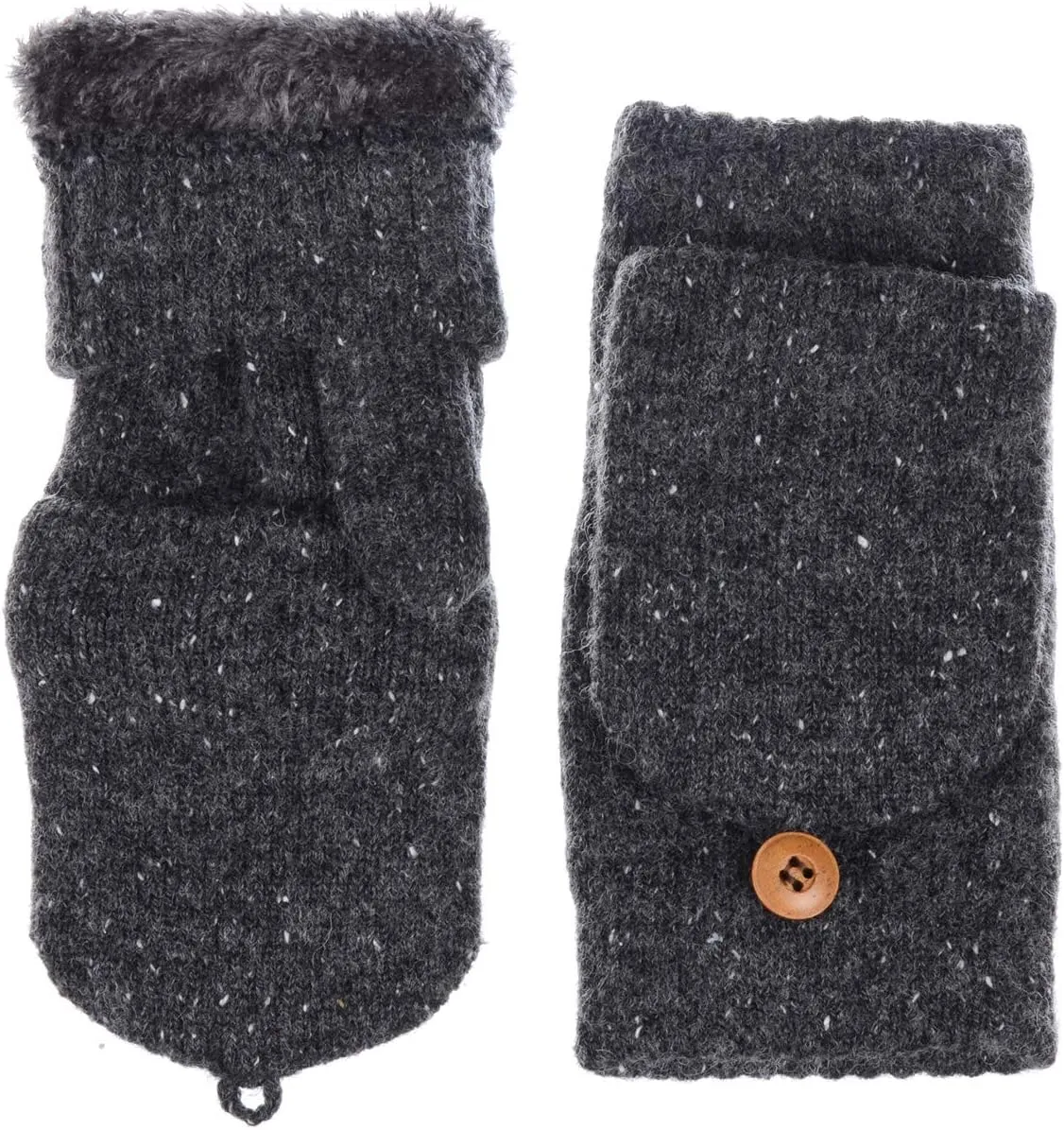 BYOS Womens Winter Plush Fleece Lined Convertible Fingerless Knit Mitten Gloves