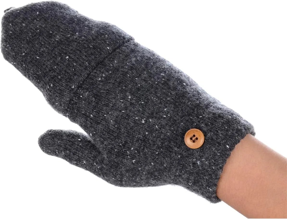 BYOS Womens Winter Plush Fleece Lined Convertible Fingerless Knit Mitten Gloves