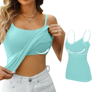 Camisole Tops for Women Built in Bra Basic Cami Vest Summer Workout Camisoles Spaghetti Strap Tank Top Layer Padded Bra