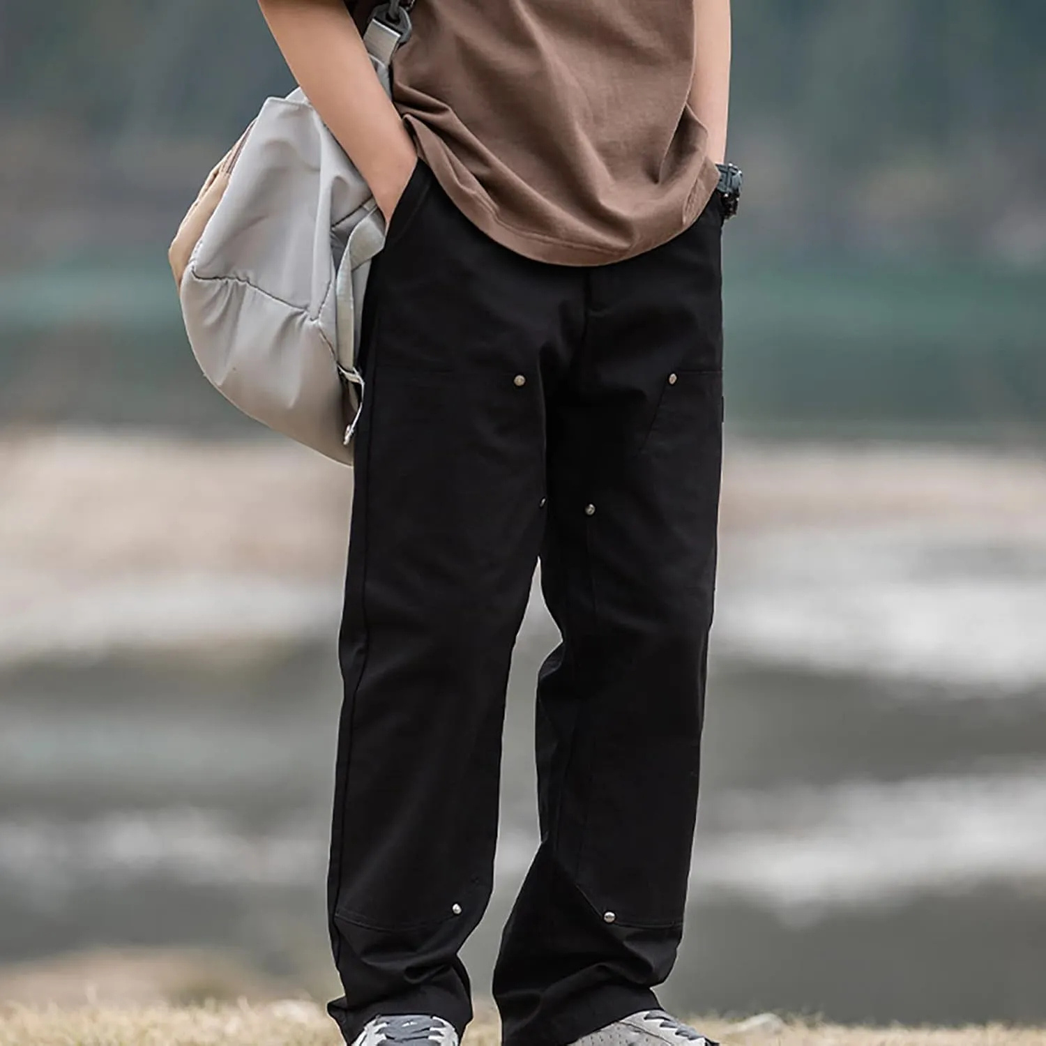 Cargo Pants for Men Men's Solid Straight Loose Workout Ripstop Hiking Cargo Pants Long Trousers with Multi-Pockets