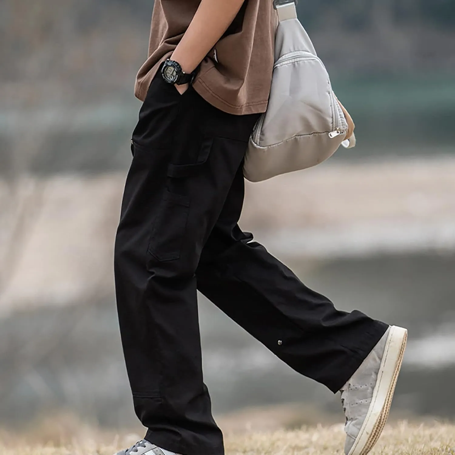 Cargo Pants for Men Men's Solid Straight Loose Workout Ripstop Hiking Cargo Pants Long Trousers with Multi-Pockets
