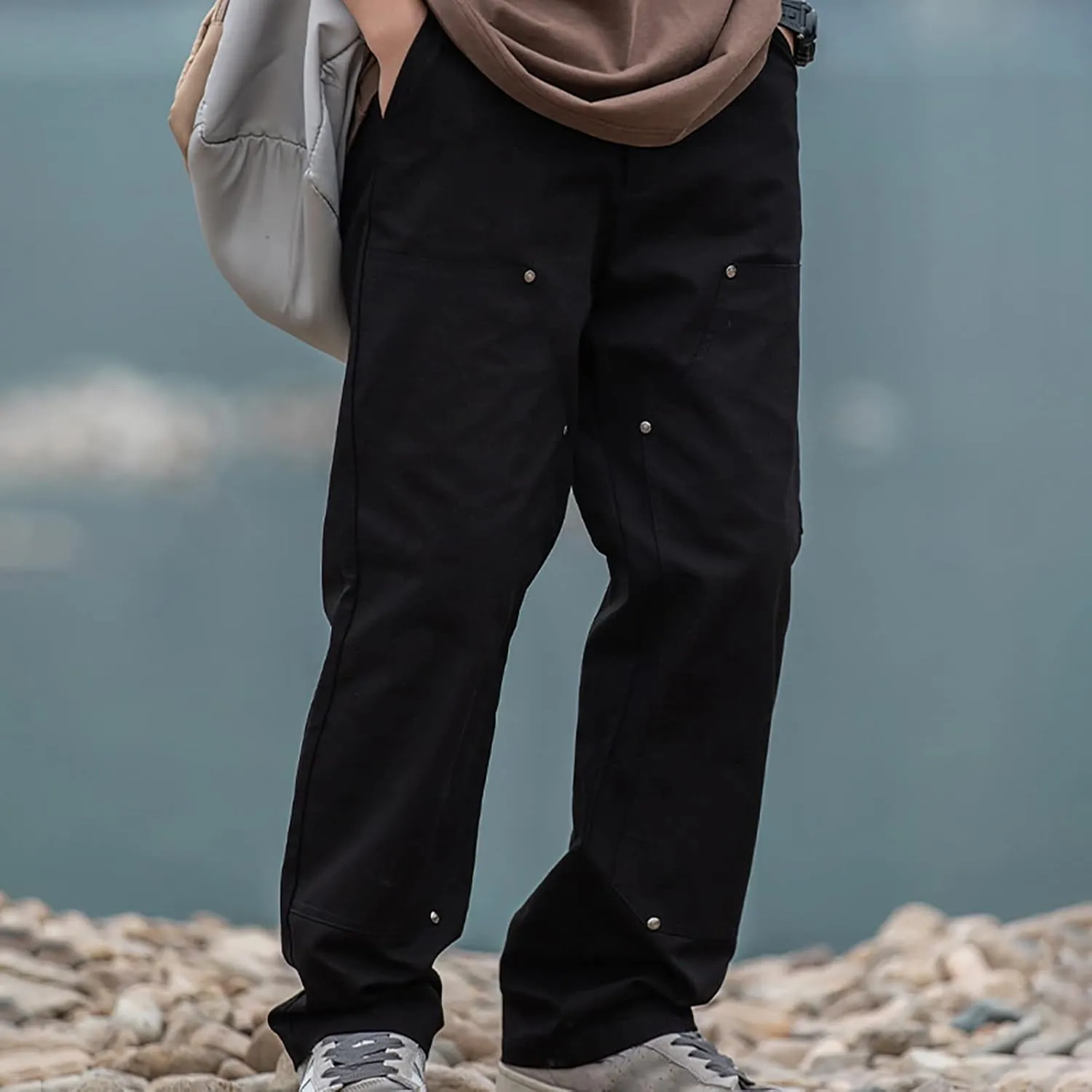 Cargo Pants for Men Men's Solid Straight Loose Workout Ripstop Hiking Cargo Pants Long Trousers with Multi-Pockets