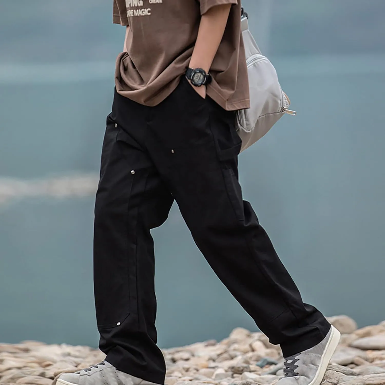 Cargo Pants for Men Men's Solid Straight Loose Workout Ripstop Hiking Cargo Pants Long Trousers with Multi-Pockets