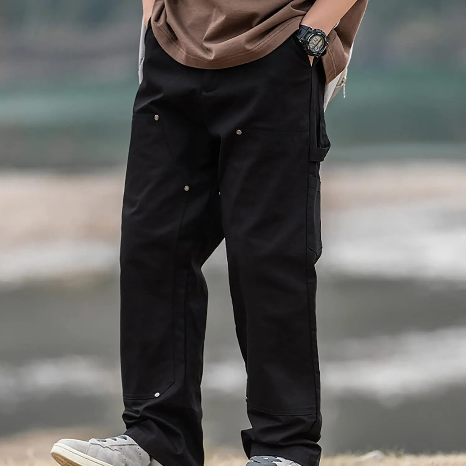 Cargo Pants for Men Men's Solid Straight Loose Workout Ripstop Hiking Cargo Pants Long Trousers with Multi-Pockets