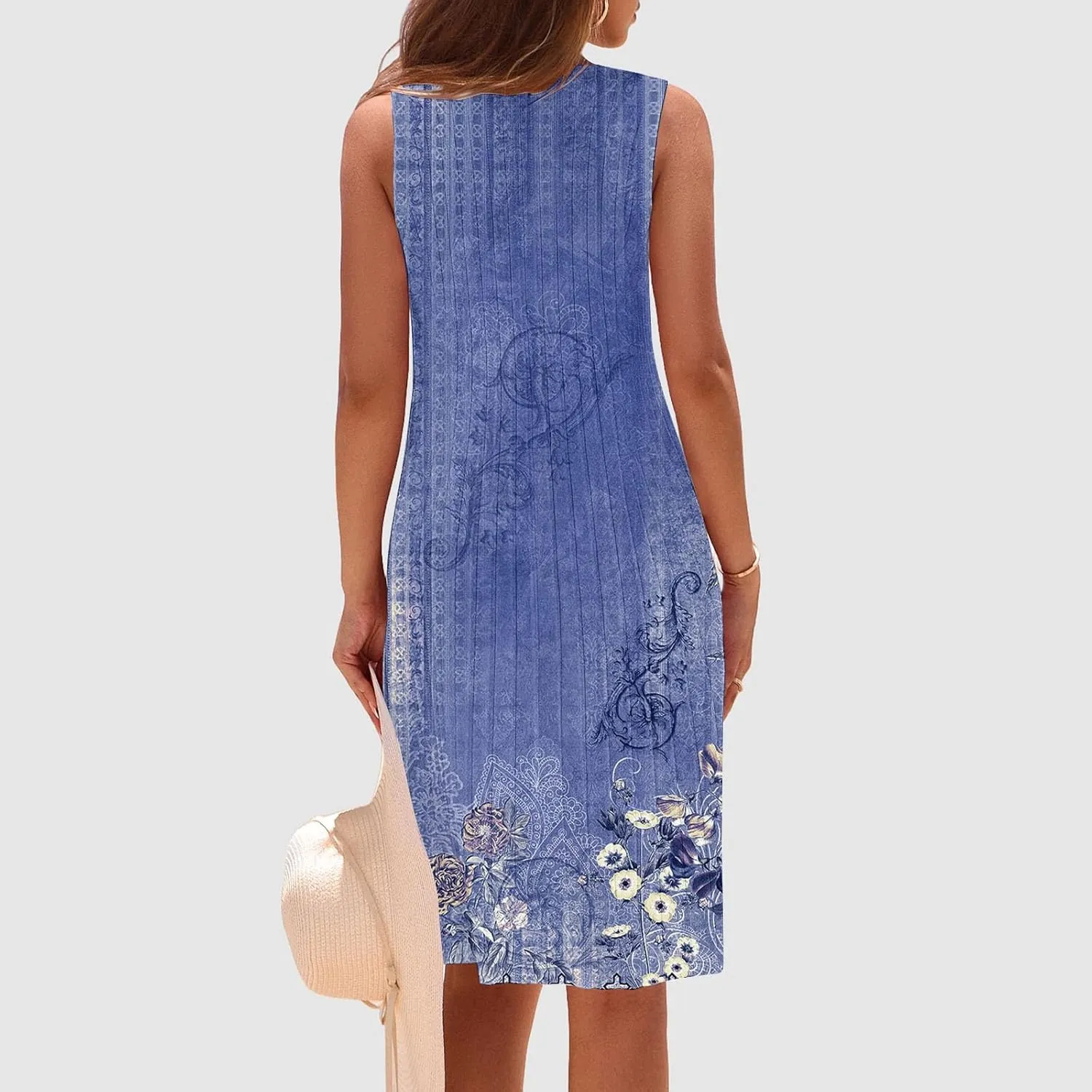 Casual Summer Dresses for Women 2025,Womens Elegant Printed Sleeveless Mini Dress Boatneck Loose Tank A Line Beach Dress