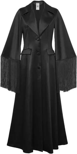 CHIC STAR Womens Satin Fringe Maxi Coat