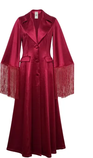 CHIC STAR Womens Satin Fringe Maxi Coat