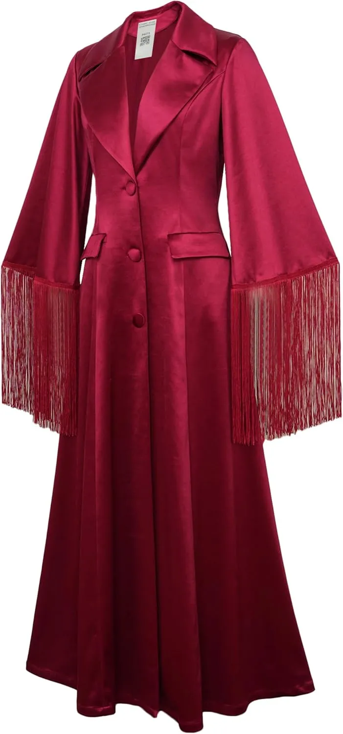 CHIC STAR Womens Satin Fringe Maxi Coat