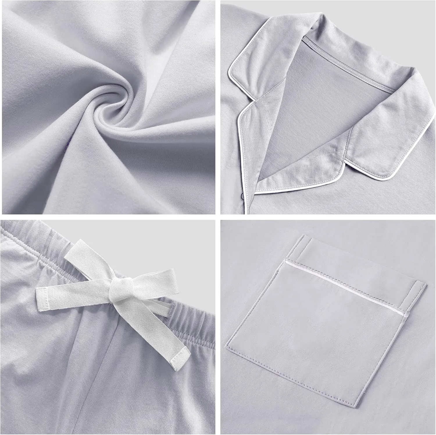 COLORFULLEAF Women's 100% Cotton Pajama Set Button Down Sleepwear Short Sleeve Shirt and Long Pants Soft ladies Lounge Sets