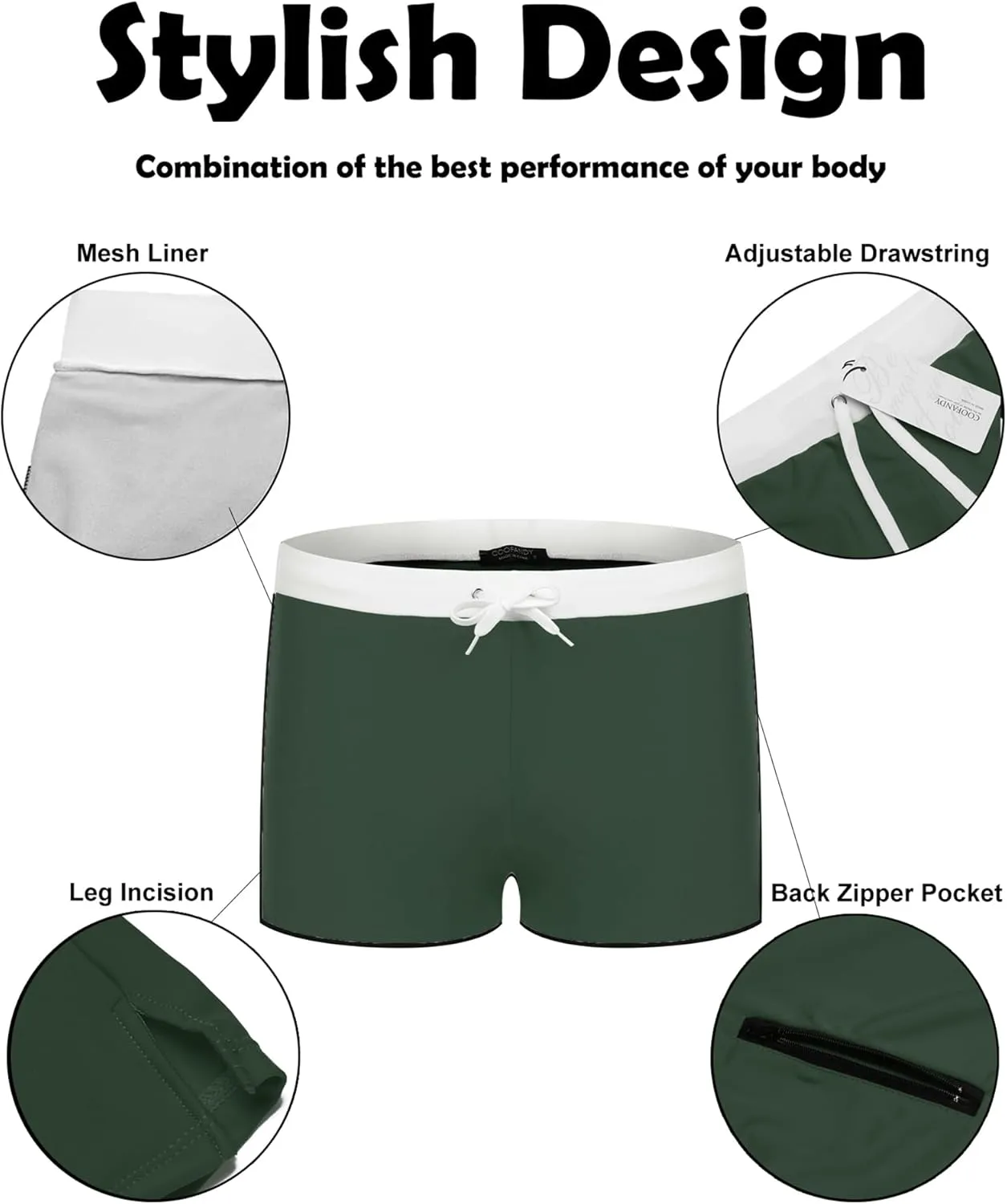 COOFANDY Men's Square Leg Swim Briefs Tight Swim Trunks Swimsuit Athletic Bathing Suit Swimwear with Liner