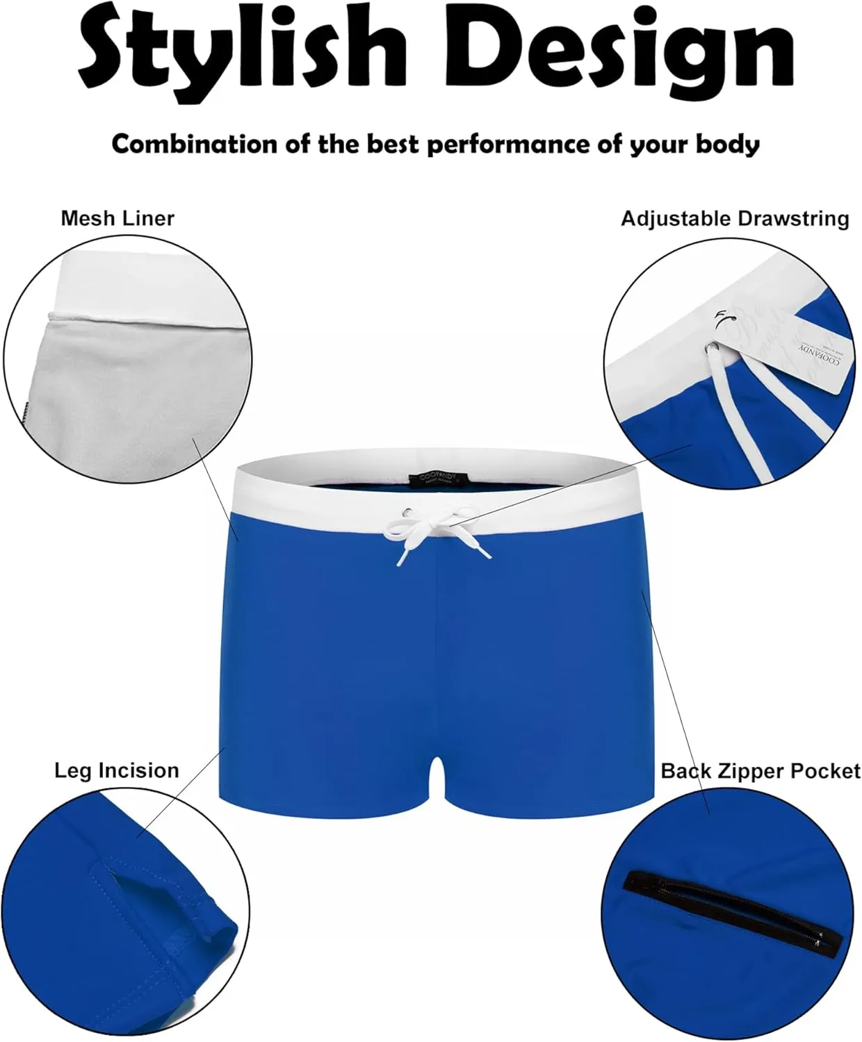 COOFANDY Men's Square Leg Swim Briefs Tight Swim Trunks Swimsuit Athletic Bathing Suit Swimwear with Liner