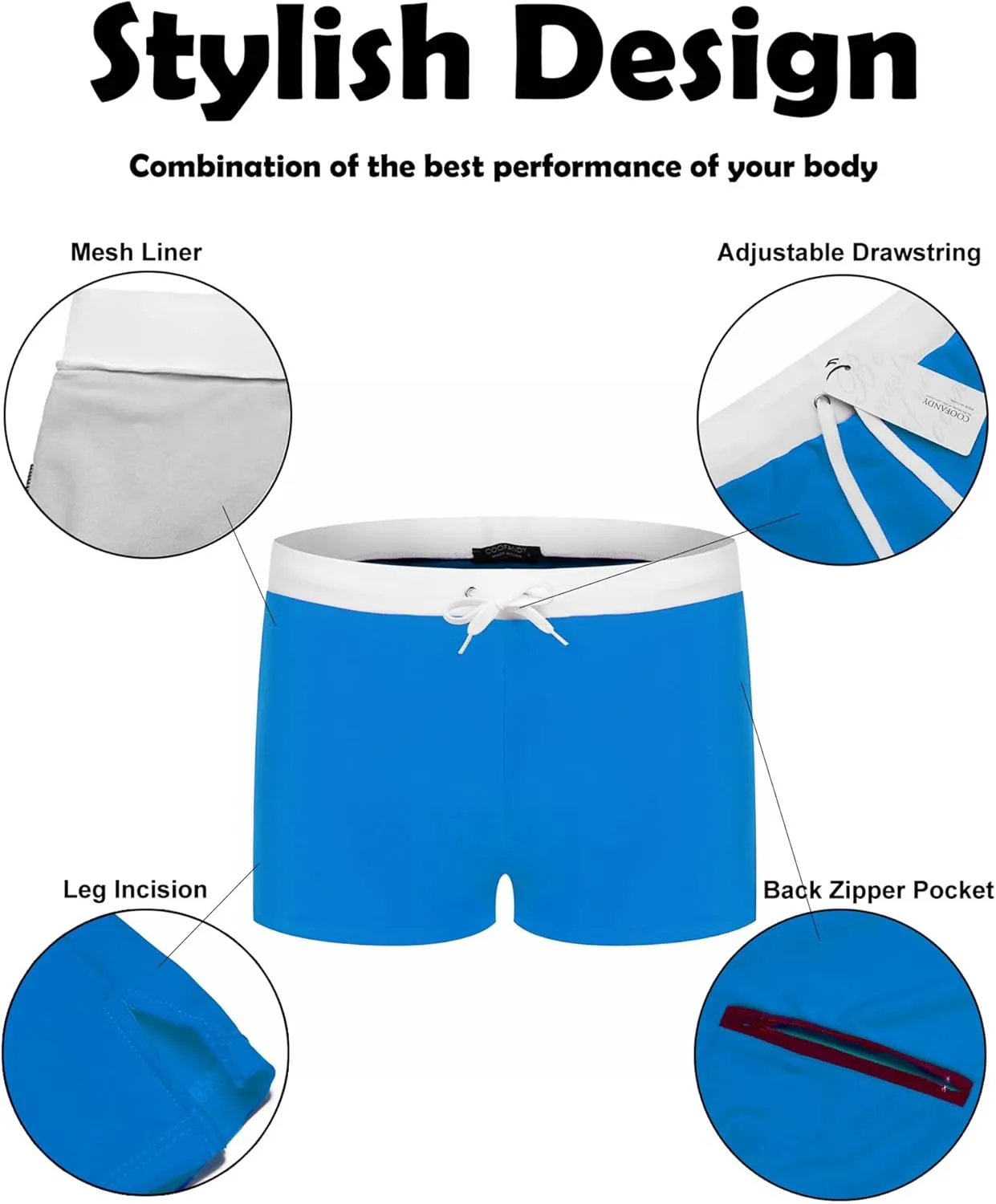 COOFANDY Men's Square Leg Swim Briefs Tight Swim Trunks Swimsuit Athletic Bathing Suit Swimwear with Liner