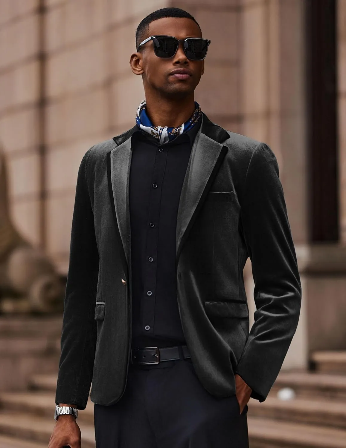 COOFANDY Men's Velvet Blazer Notched Lapel One Button Velour Tuxedo Jacket for Prom Wedding Party Dinner