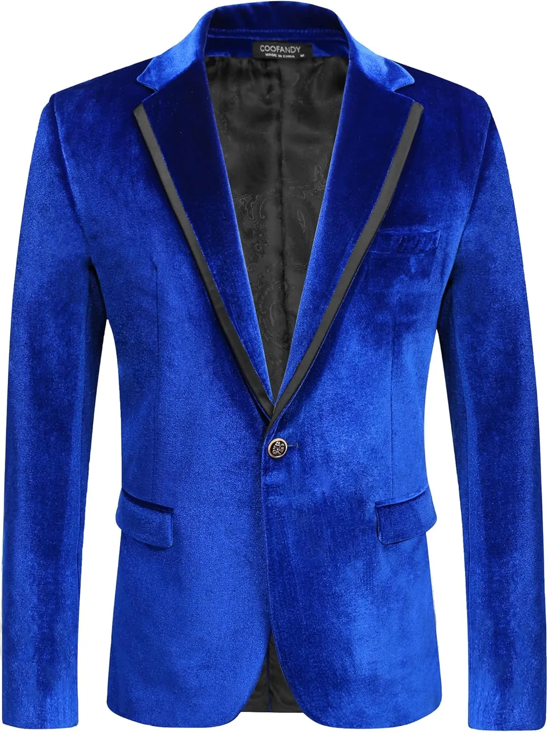 COOFANDY Men's Velvet Blazer Notched Lapel One Button Velour Tuxedo Jacket for Prom Wedding Party Dinner