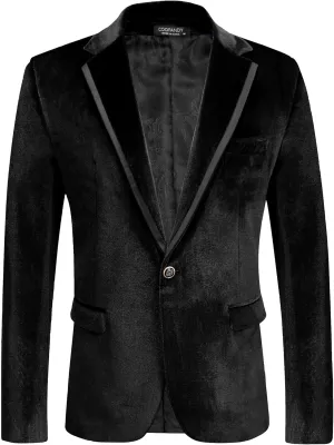 COOFANDY Men's Velvet Blazer Notched Lapel One Button Velour Tuxedo Jacket for Prom Wedding Party Dinner