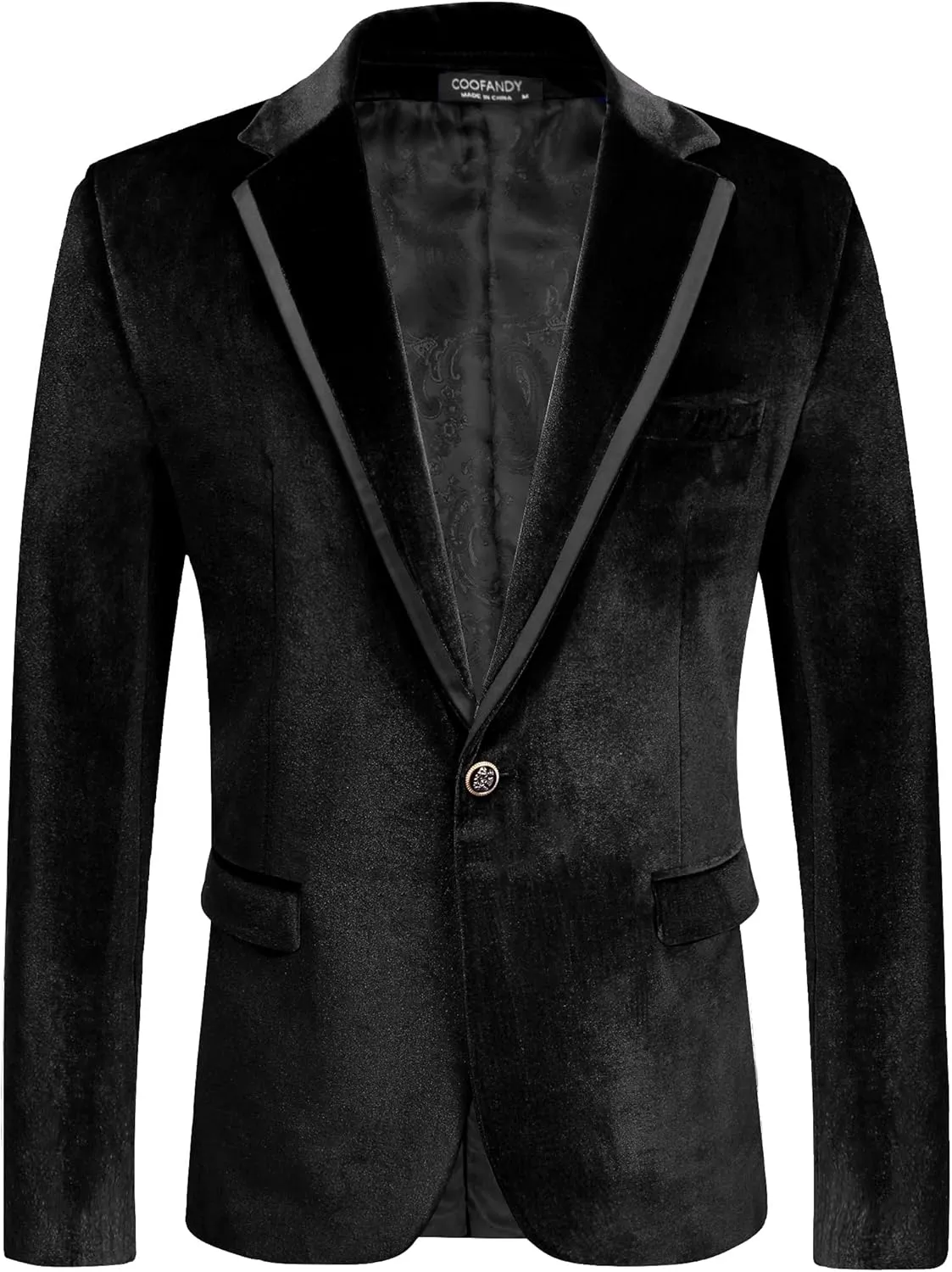 COOFANDY Men's Velvet Blazer Notched Lapel One Button Velour Tuxedo Jacket for Prom Wedding Party Dinner