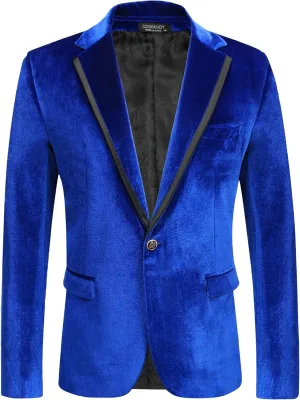 COOFANDY Men's Velvet Blazer Notched Lapel One Button Velour Tuxedo Jacket for Prom Wedding Party Dinner