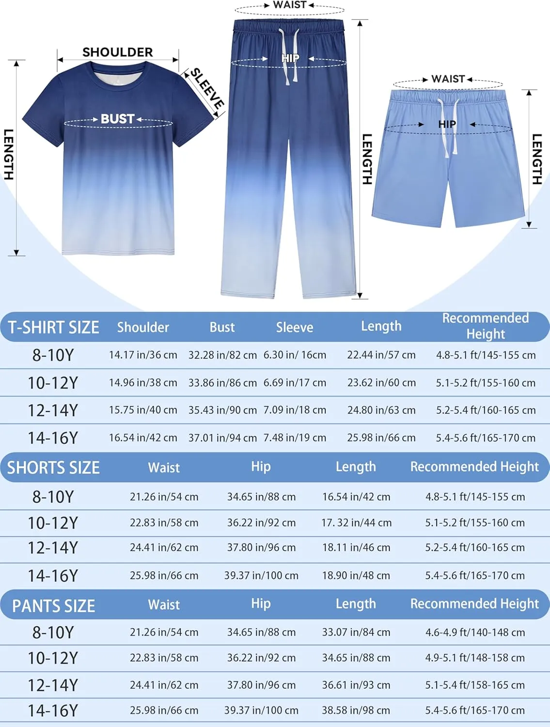 Cooraby 3 Pieces Teen Boys Pajs Short Sleeves Top, Shorts & Pants Soft Loose Fit Outfits with Drawstring Pockets for Summer
