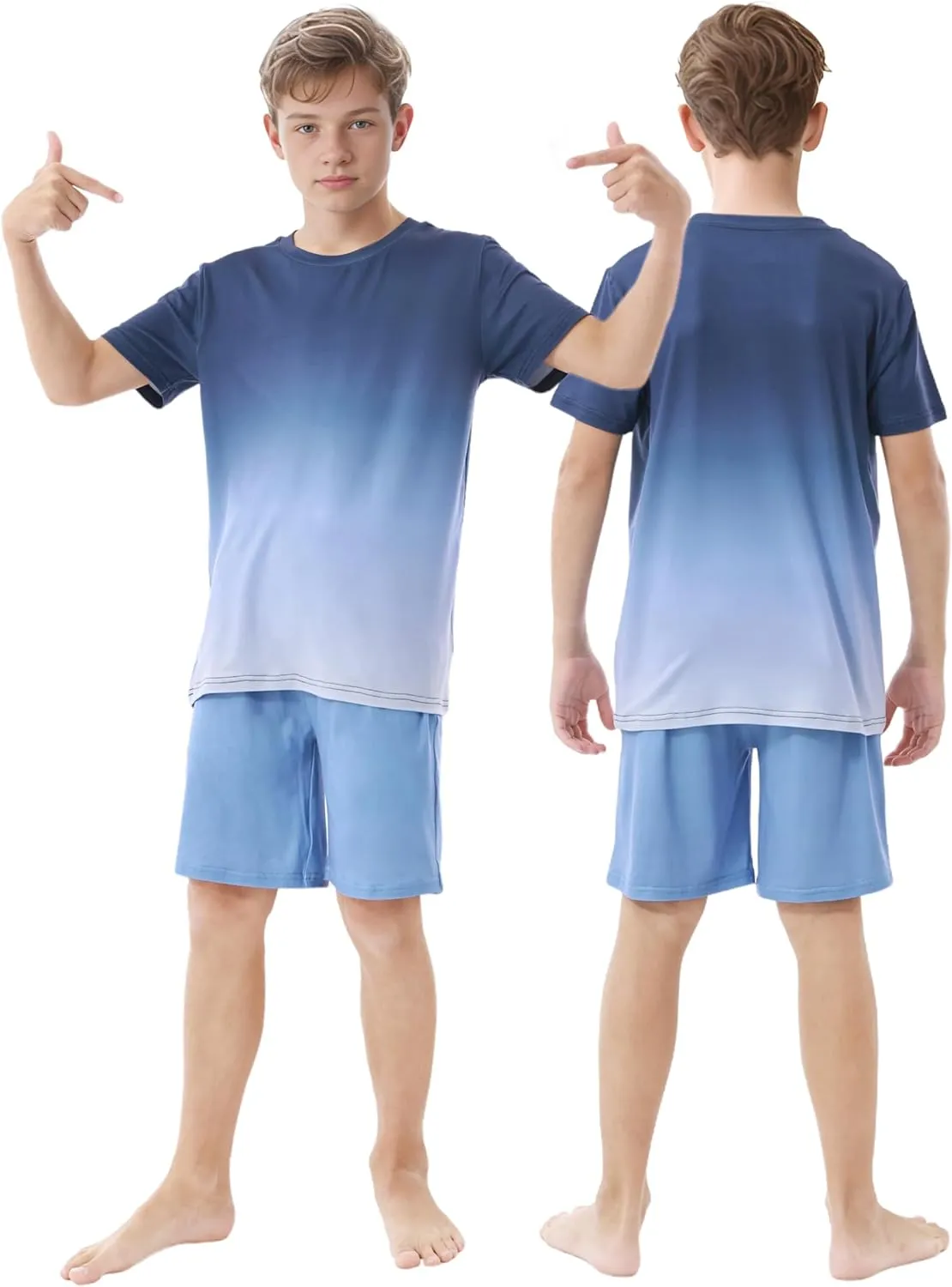 Cooraby 3 Pieces Teen Boys Pajs Short Sleeves Top, Shorts & Pants Soft Loose Fit Outfits with Drawstring Pockets for Summer